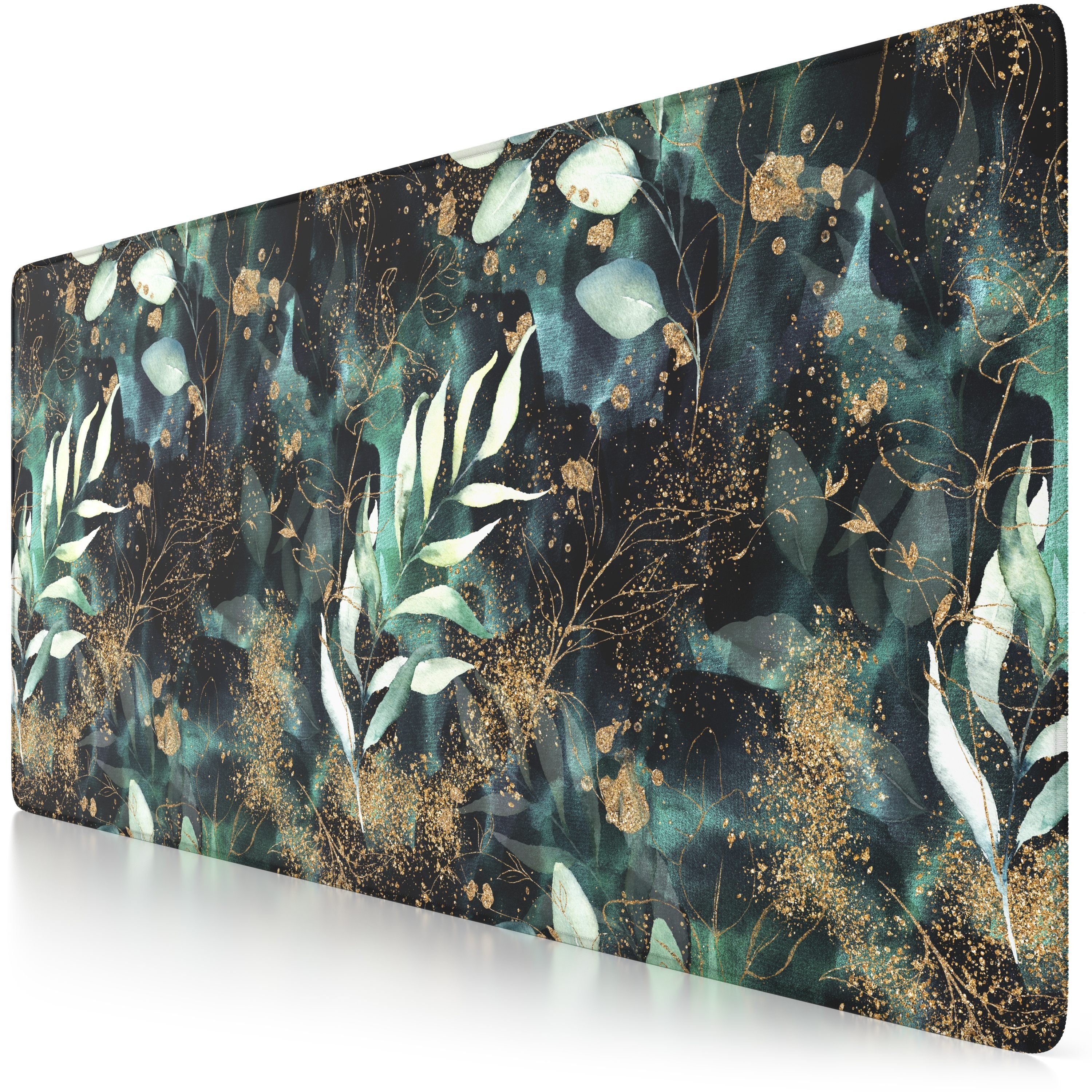 CSL Gaming Mauspad XXL Speed Mousepad 900 x 400 x 3 mm, große Tischunterlage, rutschfest, abwaschbar, Geschwindigkeit & Präzision, Gold Floral