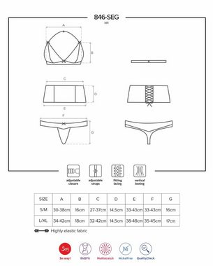 Obsessive Set: Bügel-BH Dessous-Set schwarz 3-teilig BH Hüftgürtel String (Set)