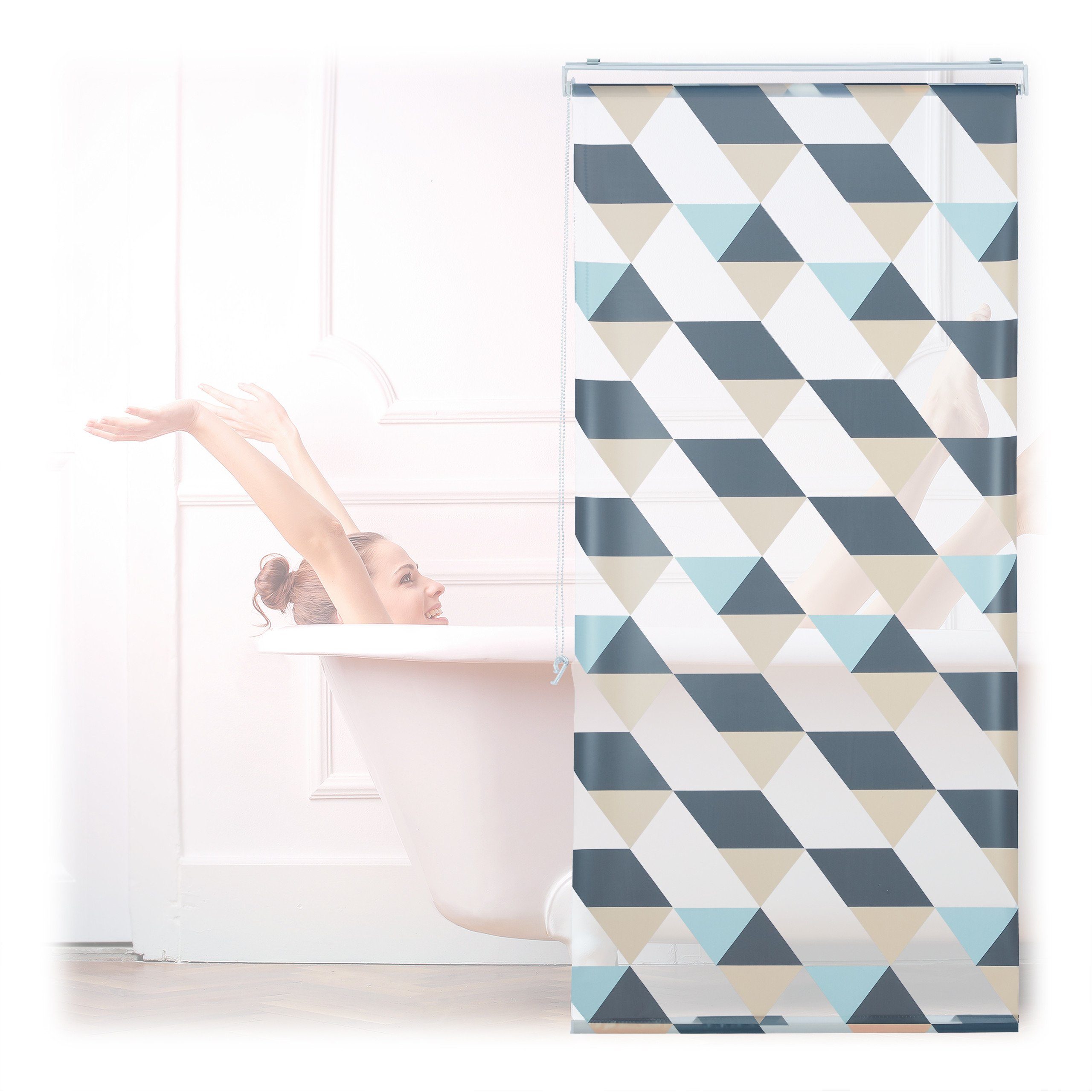 relaxdays Duschrollo Duschrollo mit geometrischem Design Breite 80 cm, 80x240cm