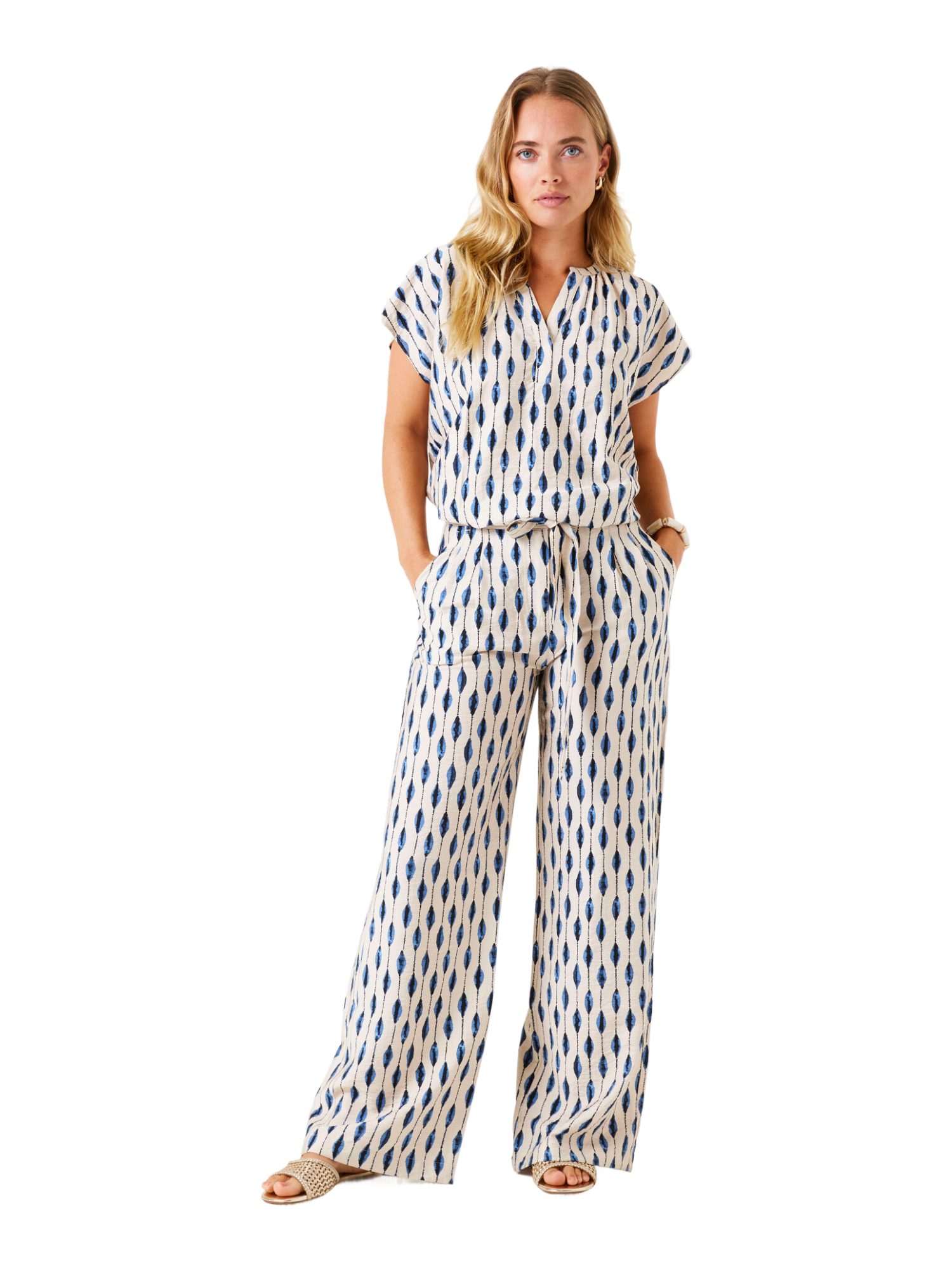 Garcia Stoffhose blau, Casual, Viskose, Allover-Print, Regular Fit, Mittel