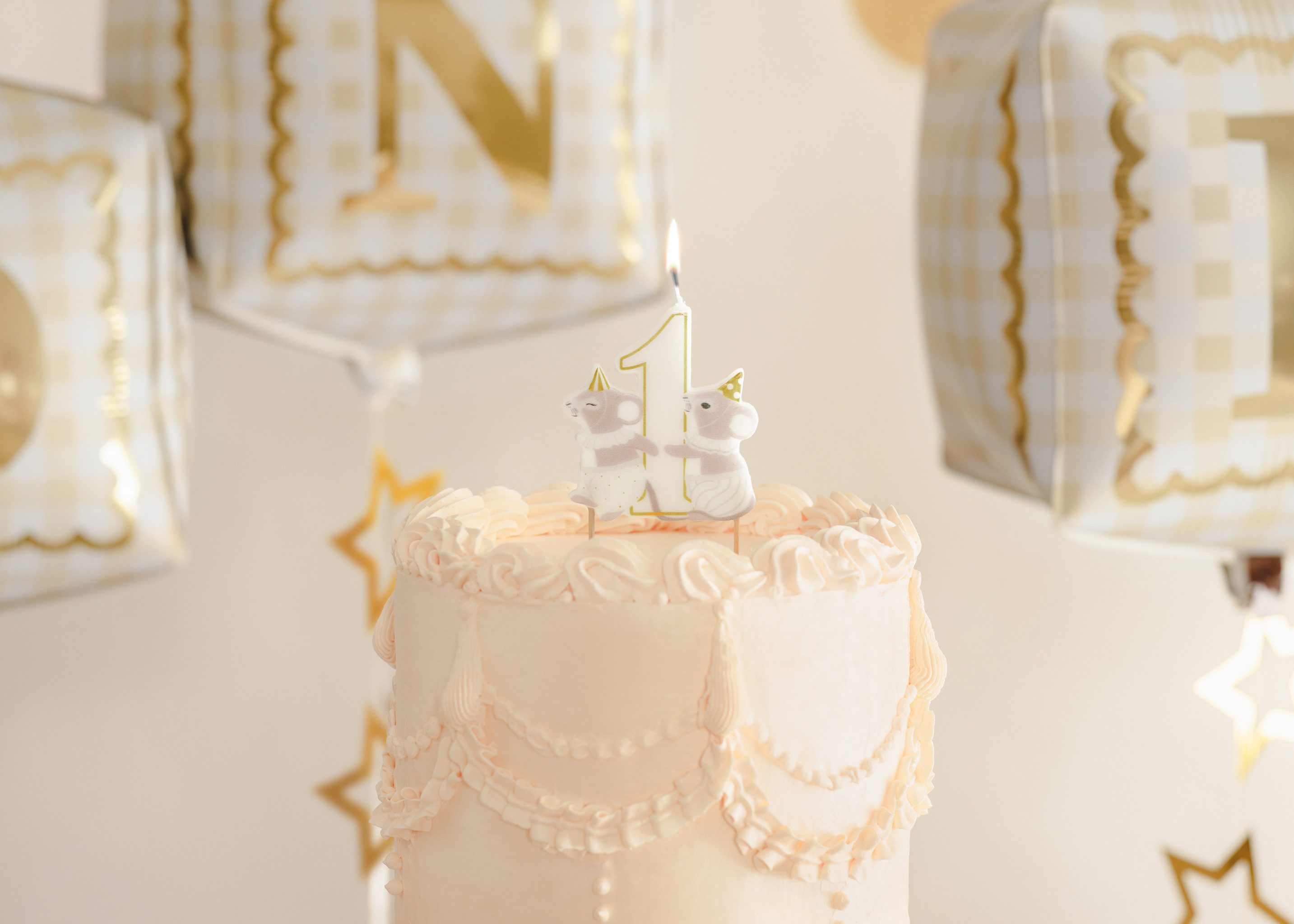 partydeco Geburtstagskerze, Geburtstagskerze Zahl 1 mit Mäusen 7,5cm