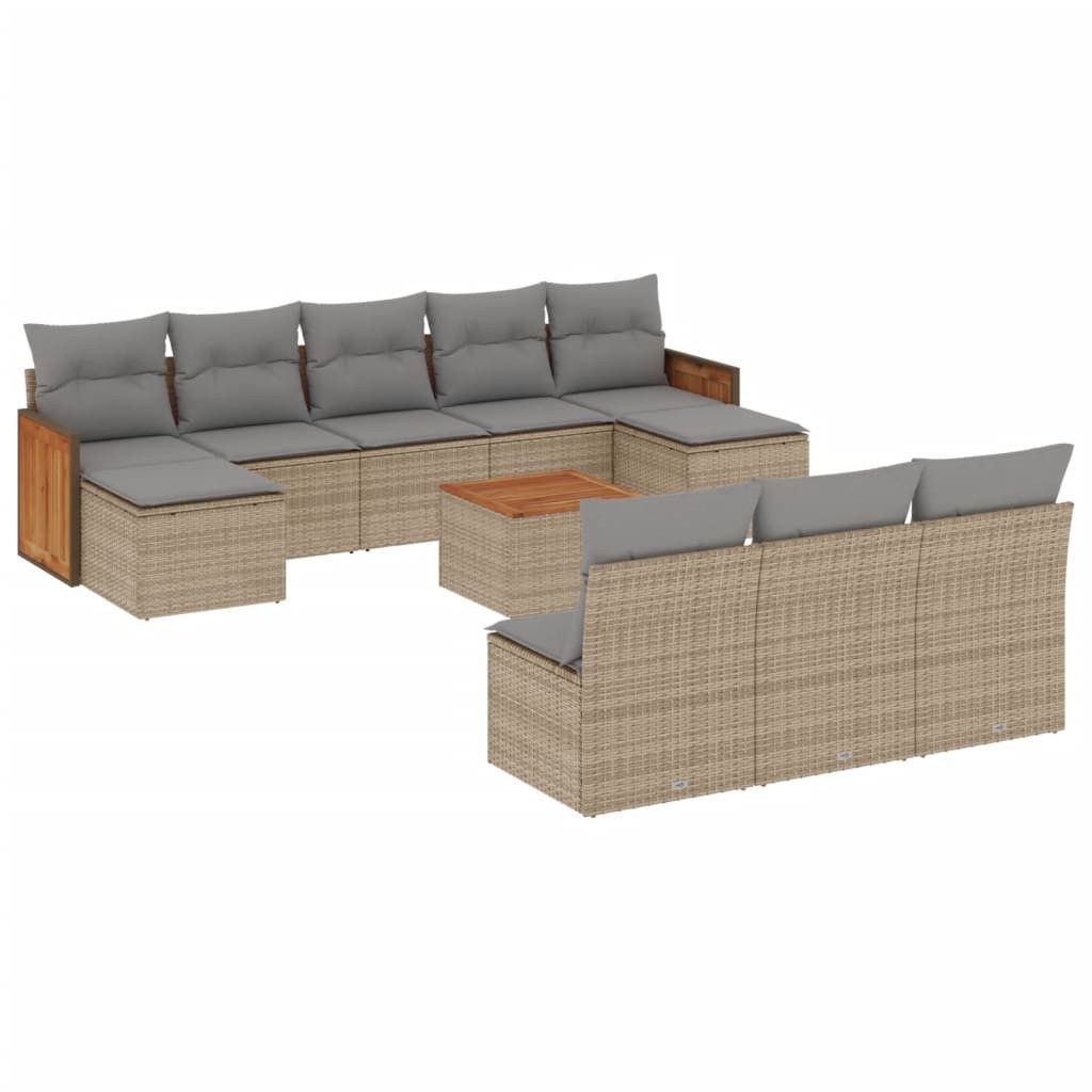 vidaXL Gartenlounge-Set 11-tlg. Garten-Sofagarnitur mit Kissen Beige Poly Rattan, (1-tlg)