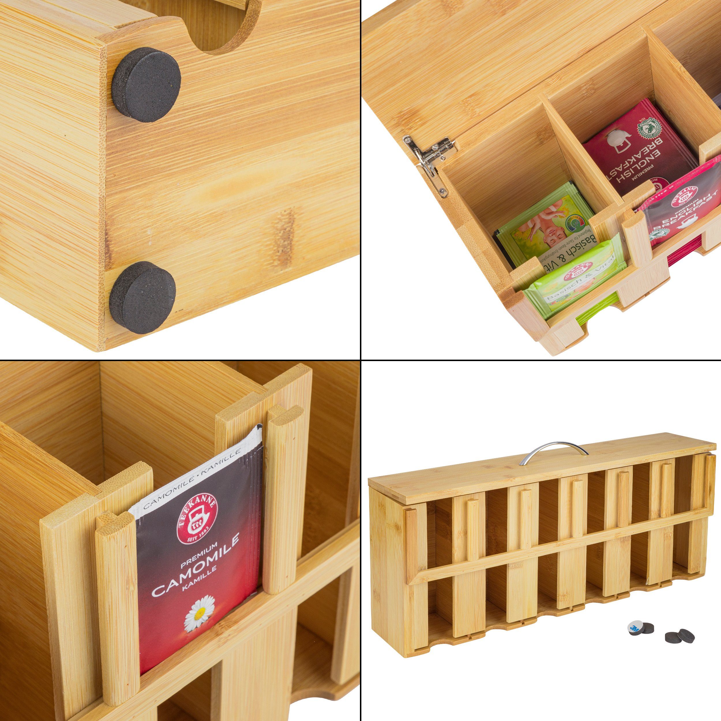 Bambus Teebeutelbox, aus Teekiste Holz, Teebox Fächern, mit Teebox 6 ONVAYA