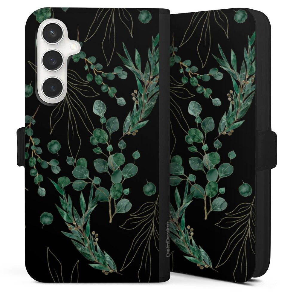 DeinDesign Handyhülle Eukalyptus Blätter Natur Eukalyptusblätter Black, Samsung Galaxy S24 FE 5G Hülle Handy Flip Case Wallet Cover