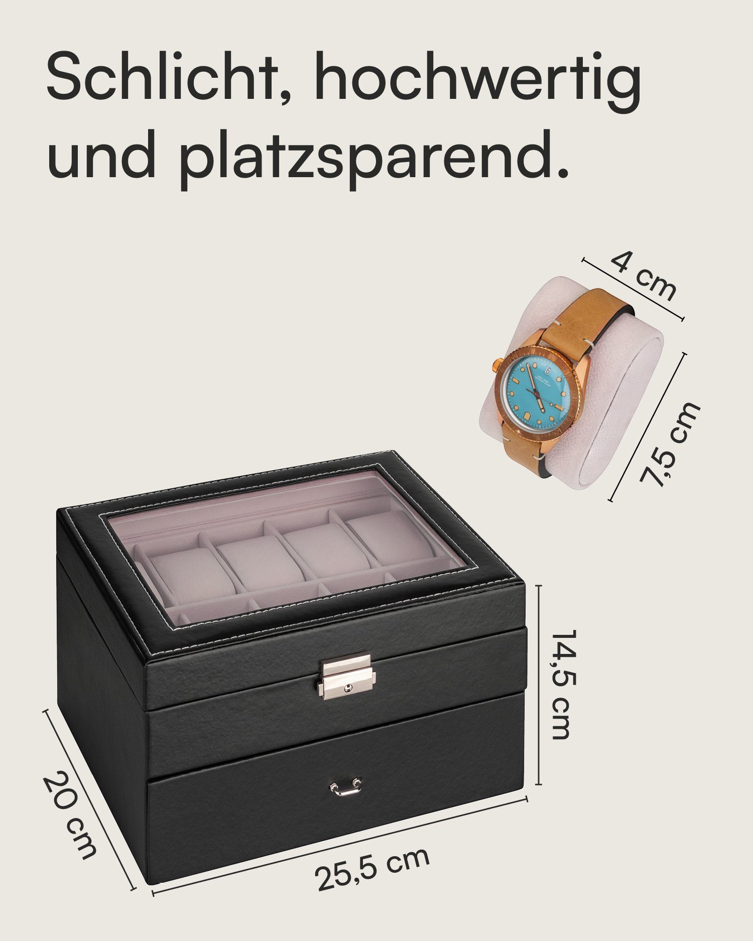 shelfmade Uhrenbox Uhren Aufbewahrungskiste Uhrenbox Uhrenkoffer Uhrenkasten für 20 Uhren – Bild 4 von 5