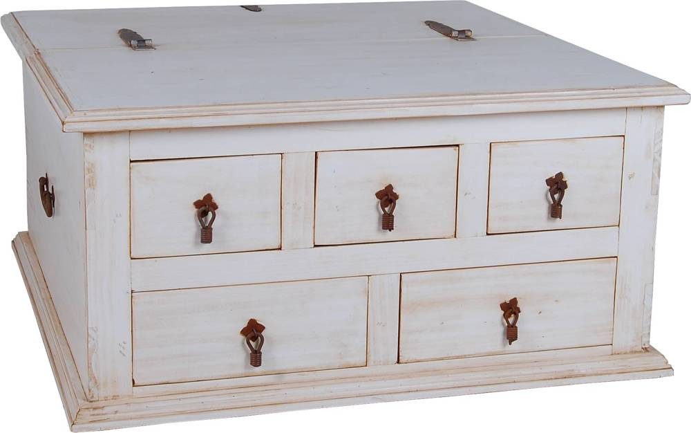 MiaMöbel Truhentisch Old White, aus massivem Pinienholz Weiß
