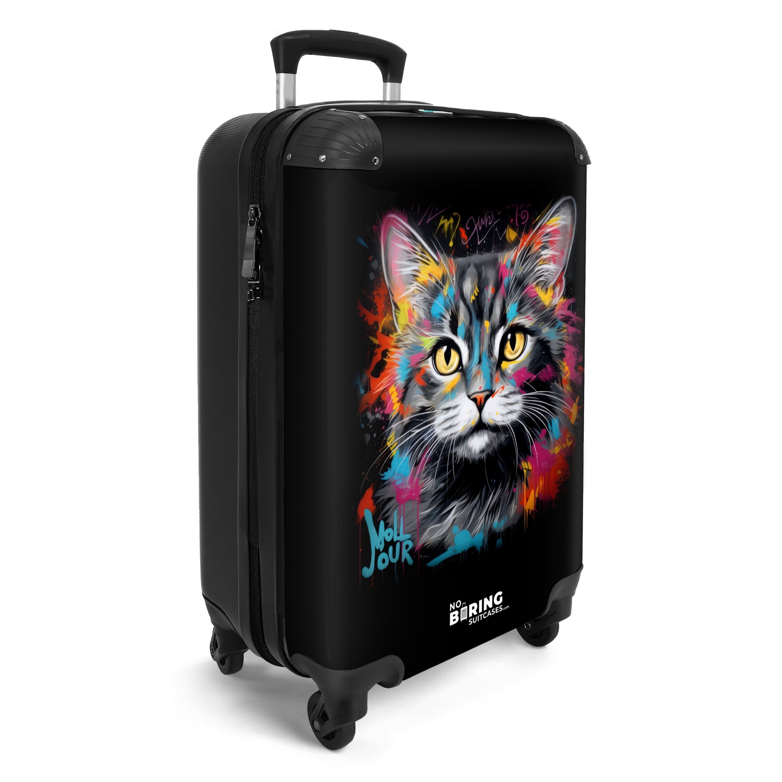NoBoringSuitcases.com© Hartschalen-Trolley Katze mit bunten Pinselstrichen günstig online kaufen