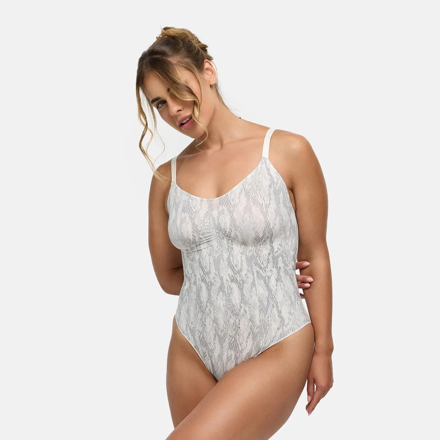 cfab Shaping-Body Bodysuit Sculpting Shapewear mit Slip-White Snake-XS (1-tlg)