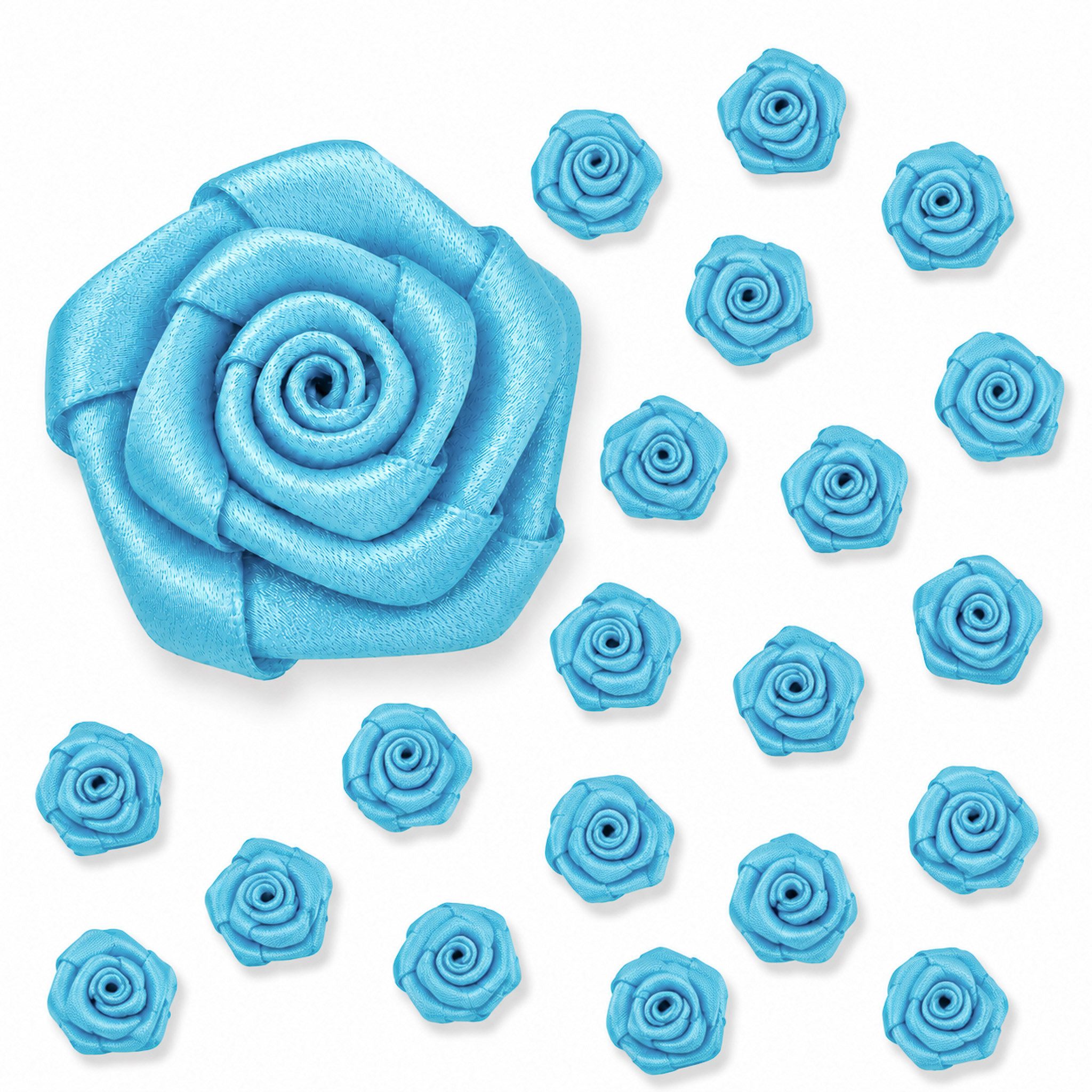 Creativery Streudeko, Satinrosen 2cm zum Basteln & Aufnähen 20 Stück Türkis