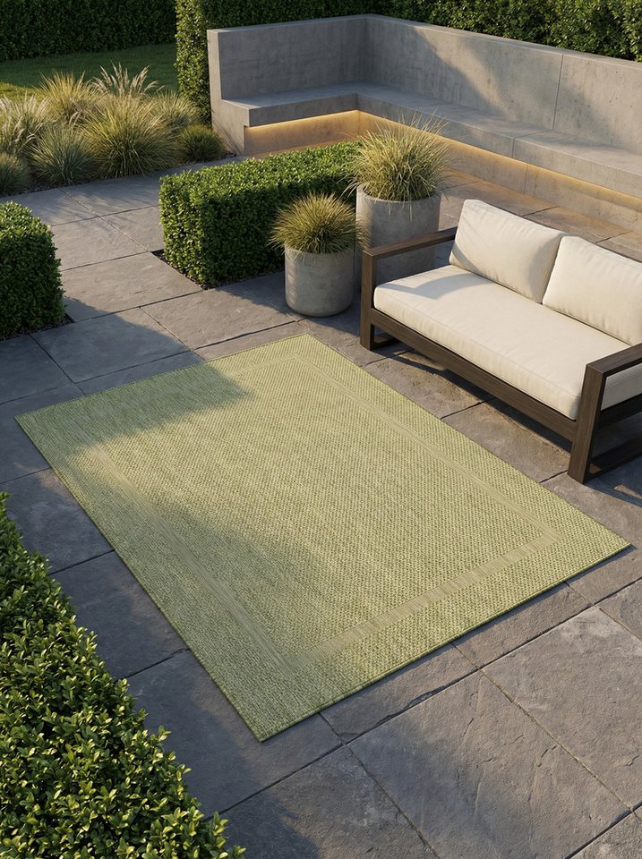 KADIMA DESIGN Outdoorteppich Outdoor Teppich ALSTER Flachgewebe Terrasse Küche Einfarbig 3 mm, Rechteckig, Höhe: 3 mm, Grün, 60x100 cm, Balkonteppich Fußbodenheizung Waschbar