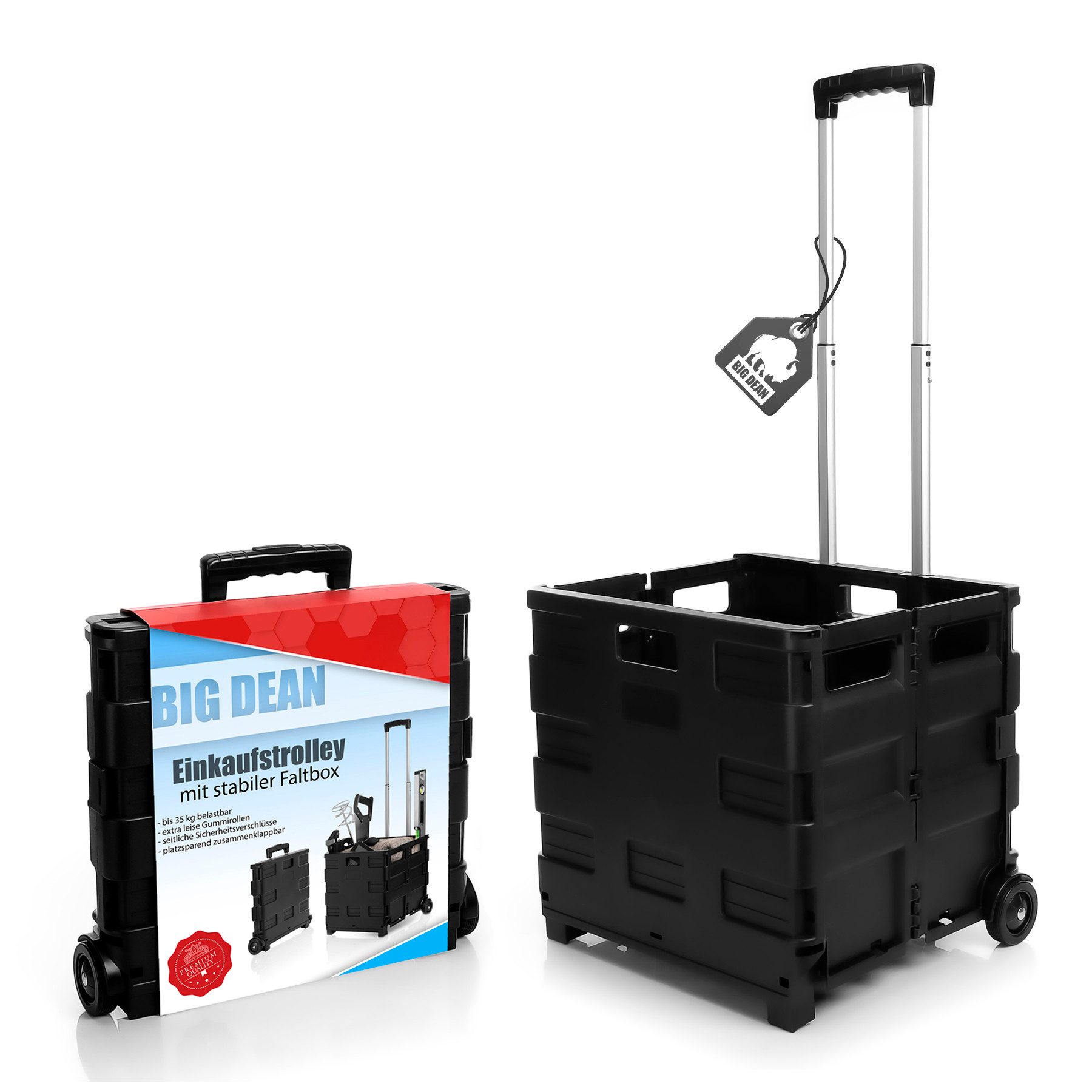 BigDean Einkaufstrolley Einkaufswagen klappbar belastbar bis 35kg - Teleskopgriff, 35 l, Transportbox, Transportwagen, Trolley, Einkaufskiste