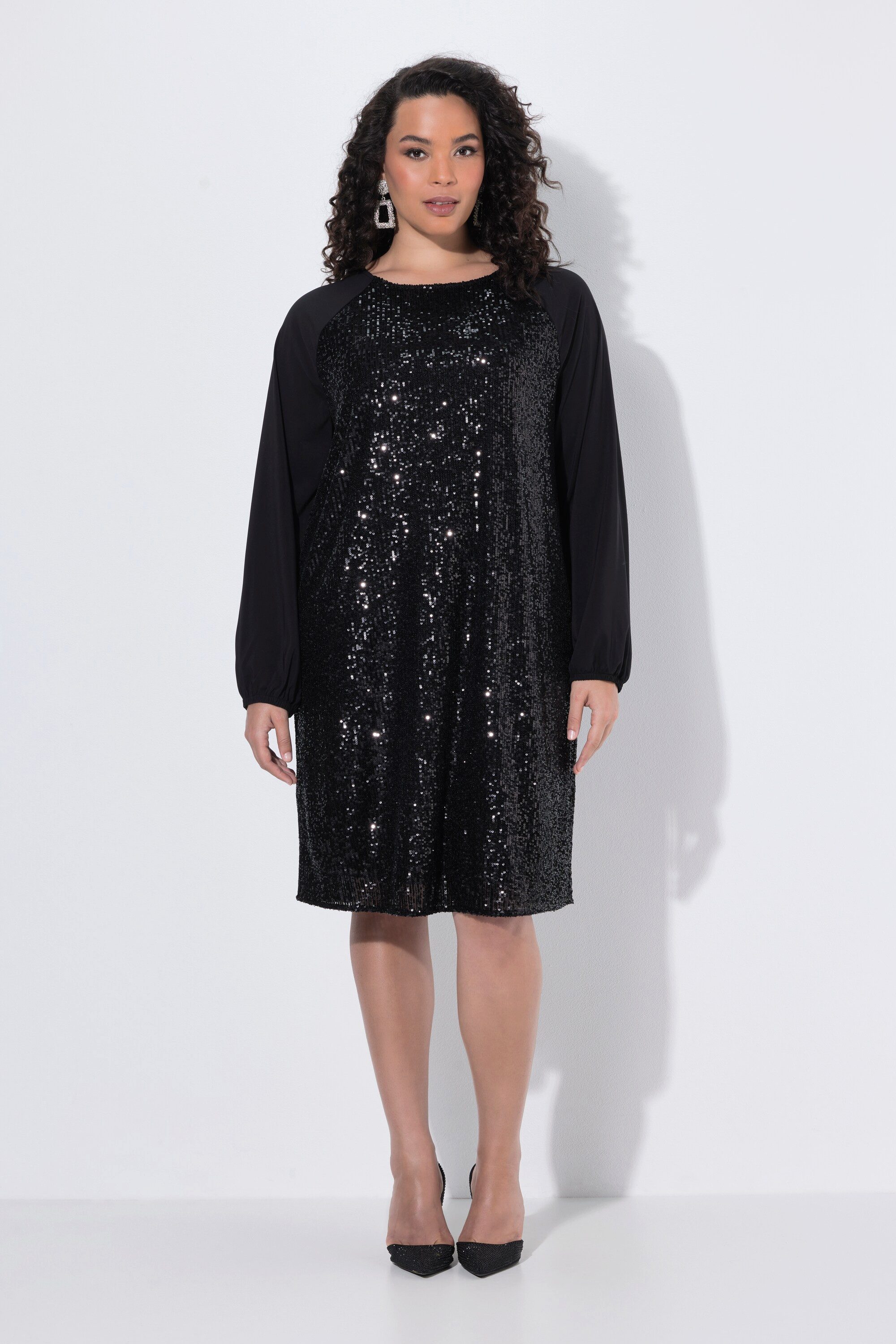 Ulla Popken Minikleid Paillettenkleid Rundhals Raglan-Langarm