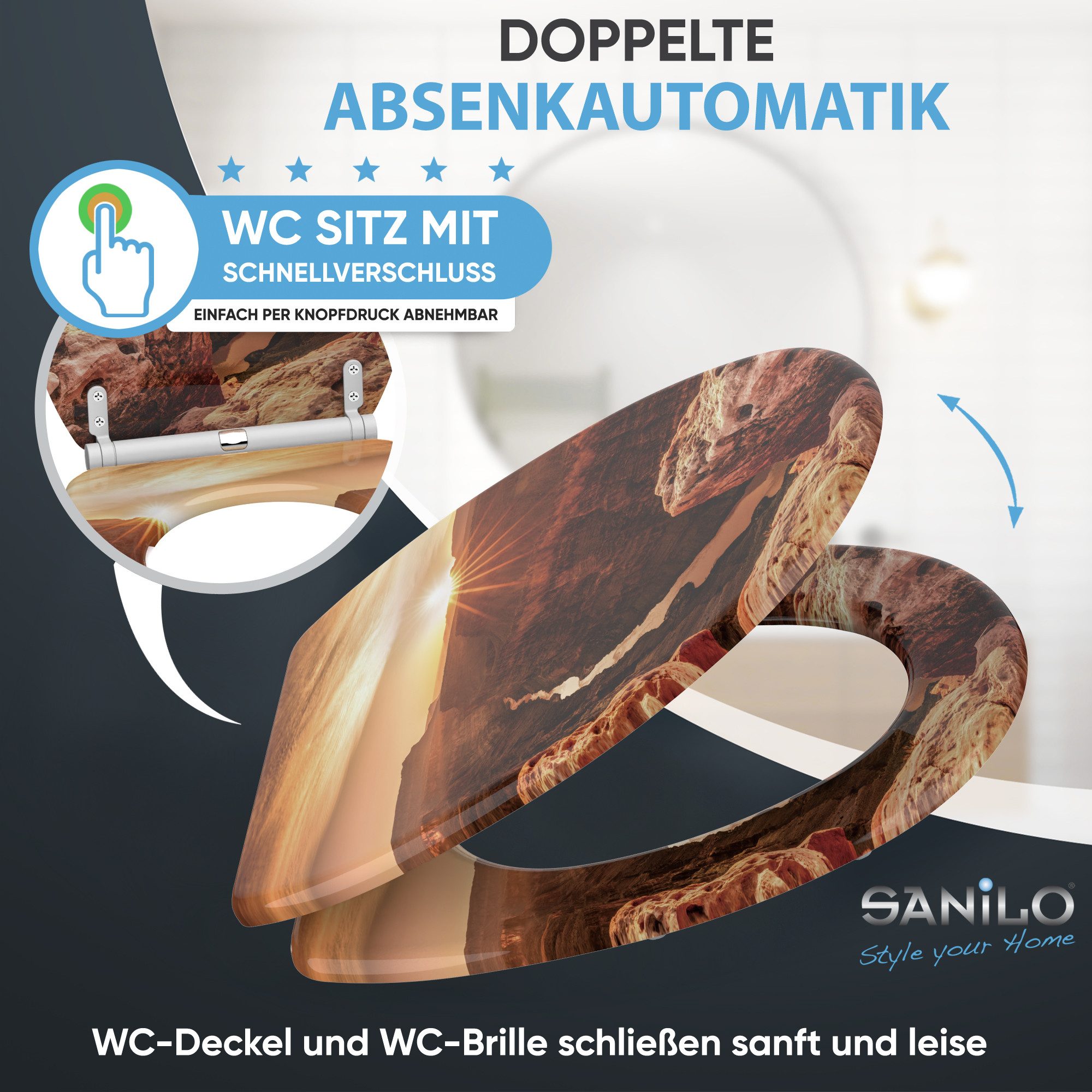 Sanilo WC-Sitz Grand Canyon mit Absenkautomatik & Quick Release, Premium Toilettendeckel, abnehmbar, leichte Montage von oben