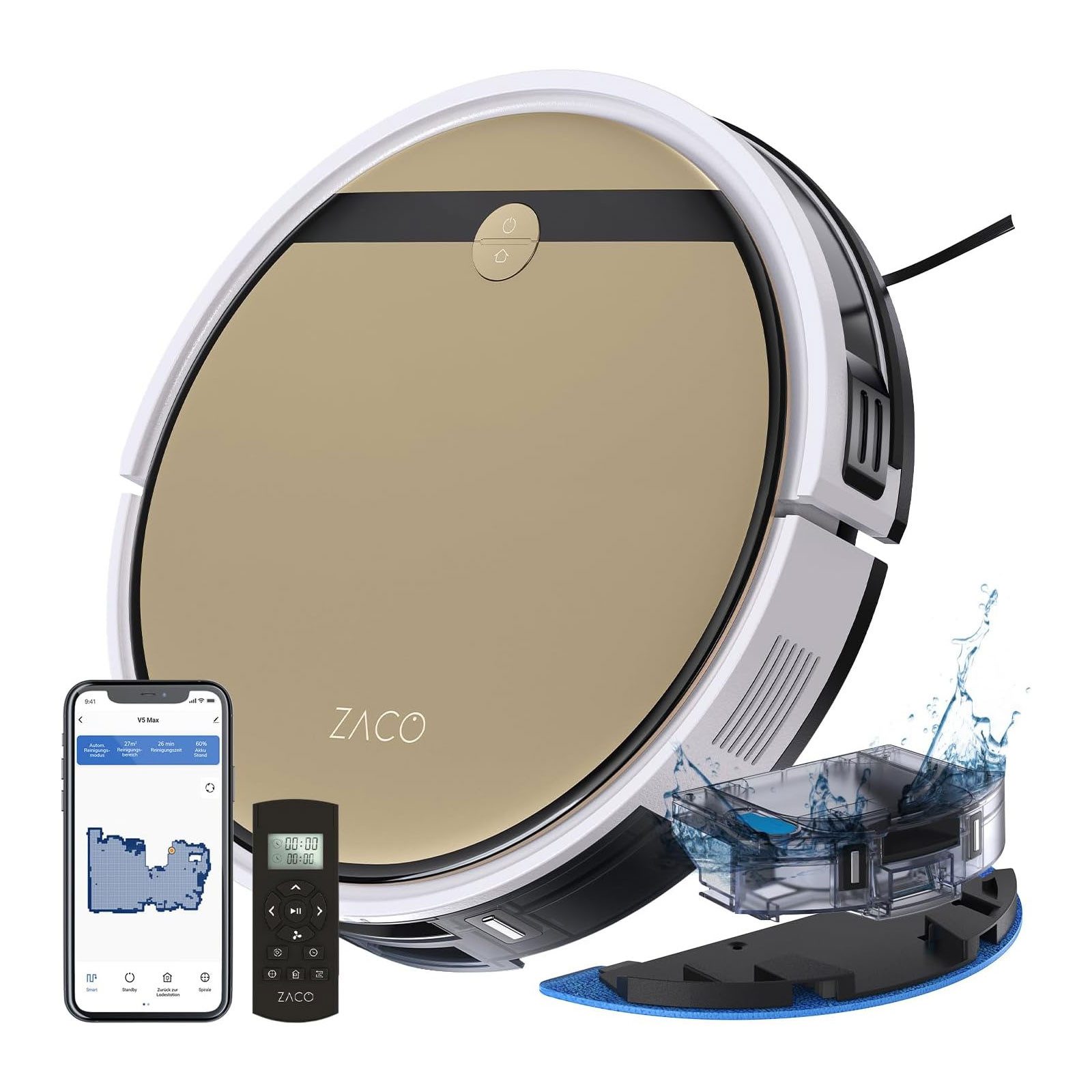 ZACO Вакуумный робот V5 Max, 2in1 Saugen und Wischen, Teppich-Boost Technologie