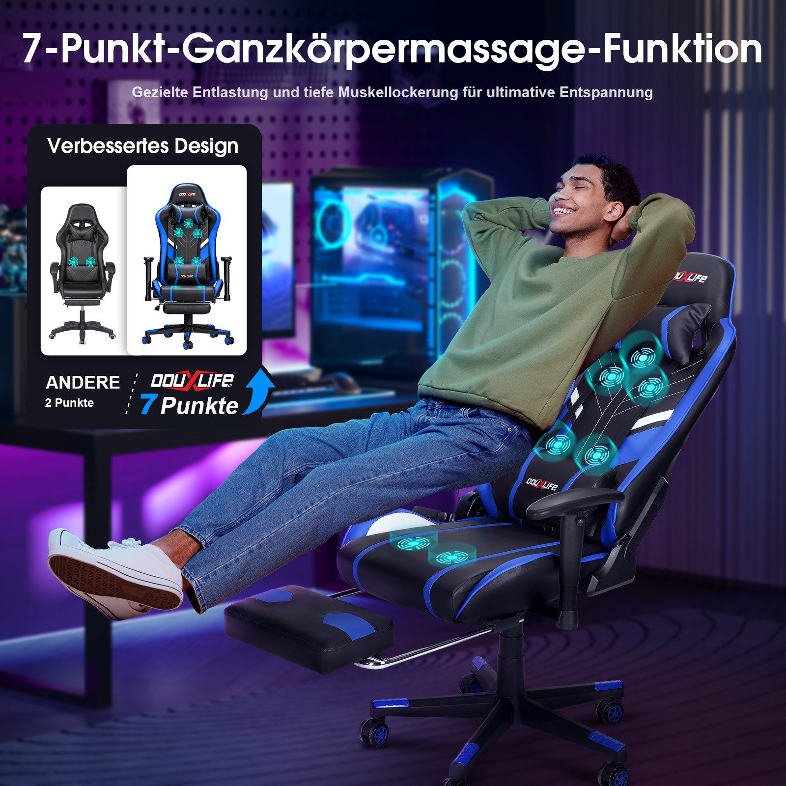 Douxlife Gaming-Stuhl (Ergonomischer Gaming Sessel mit Massagefunktion), 5 günstig online kaufen