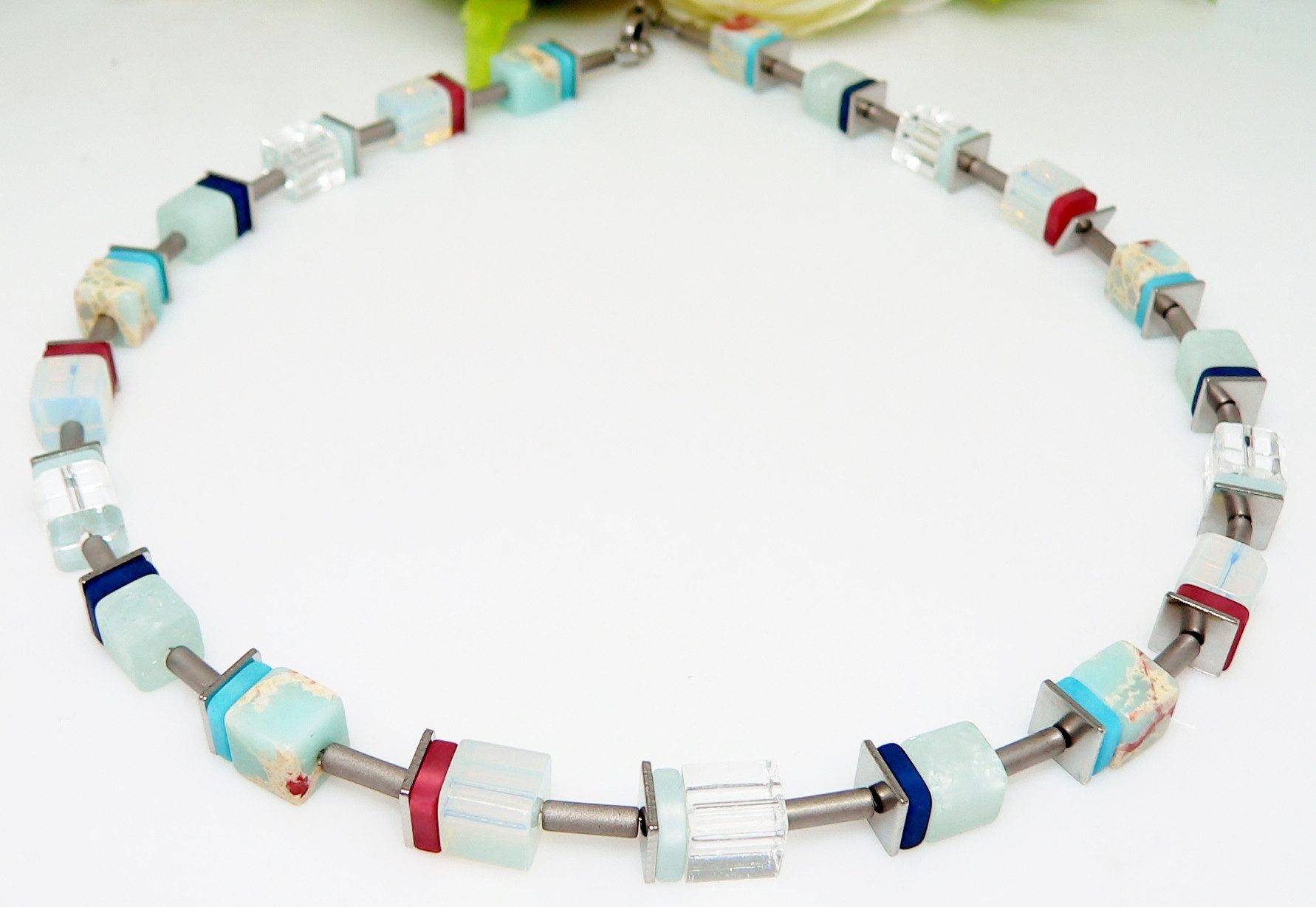 traumschmuck Collier 512f Halskette Polaris Malachit Sediment Jaspis terrakotta aqua 512f, handgefertigt, Mde in Germany