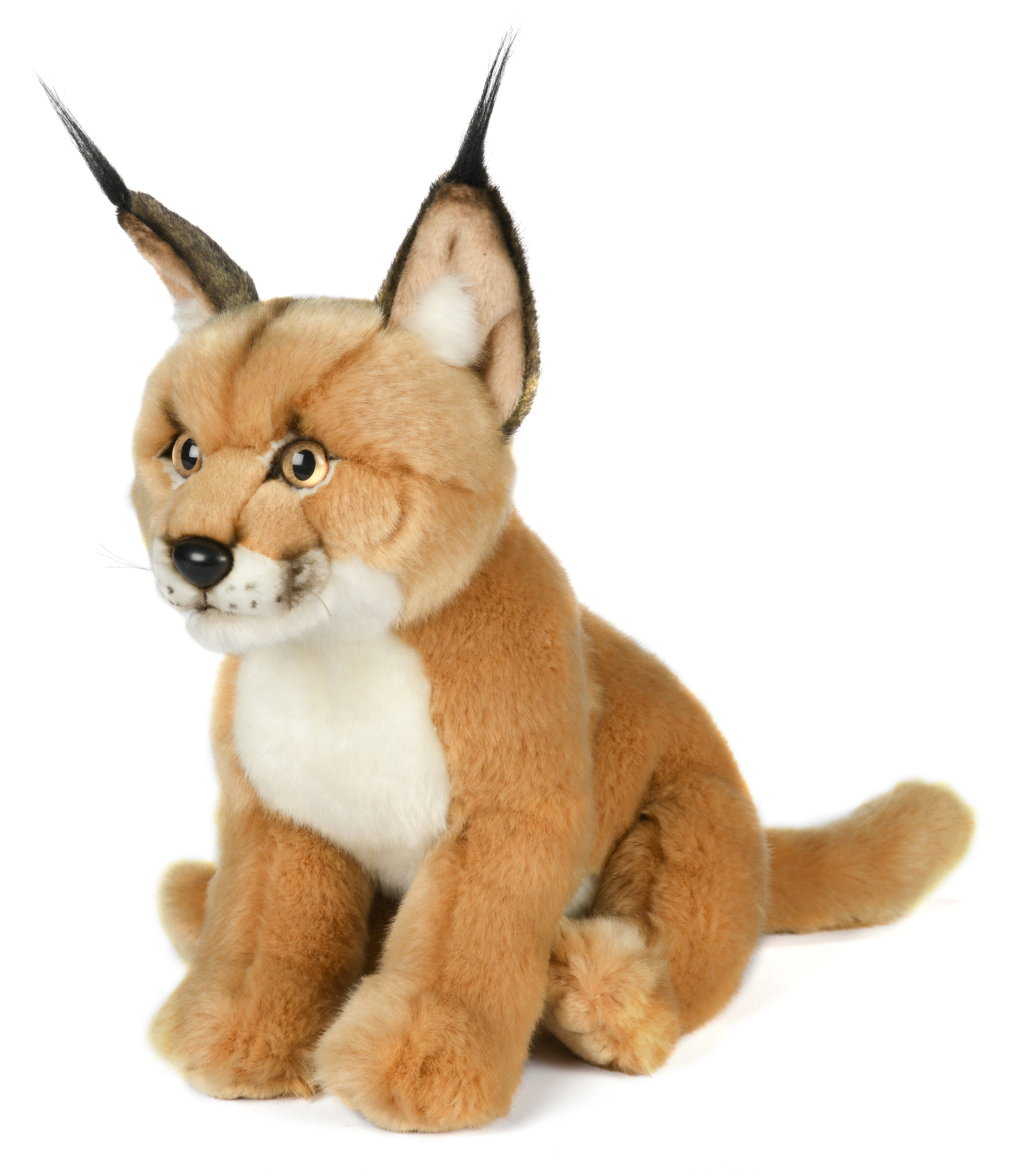 Karakal, 30 (Höhe) - Uni-Toys - 100 % Füllmaterial Plüsch-Katze, sitzend - cm zu Kuscheltier Plüschtier, recyceltes Luchs