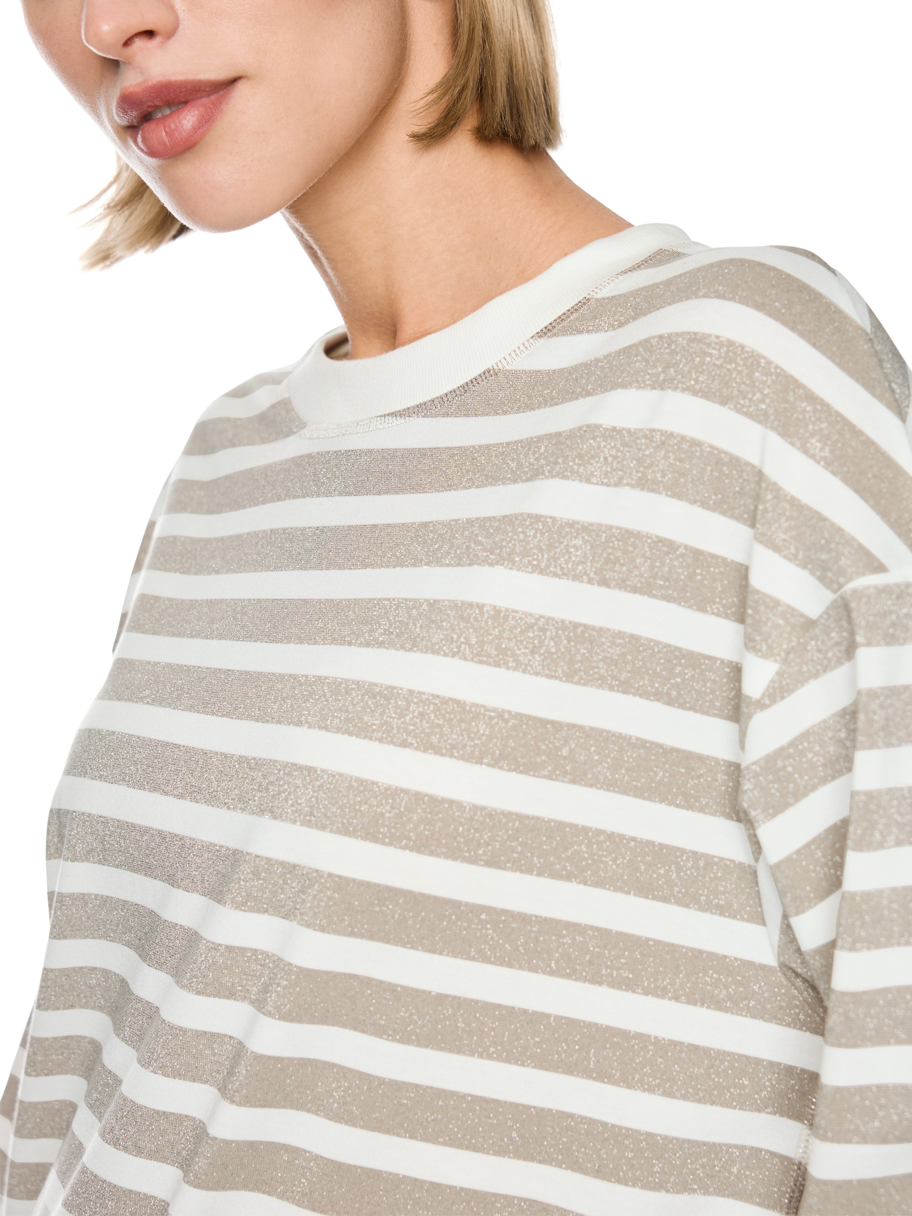 Marc Cain 3/4-Arm-Shirt Golden Hour Premium Damenmode mit Lurex-Ringeln