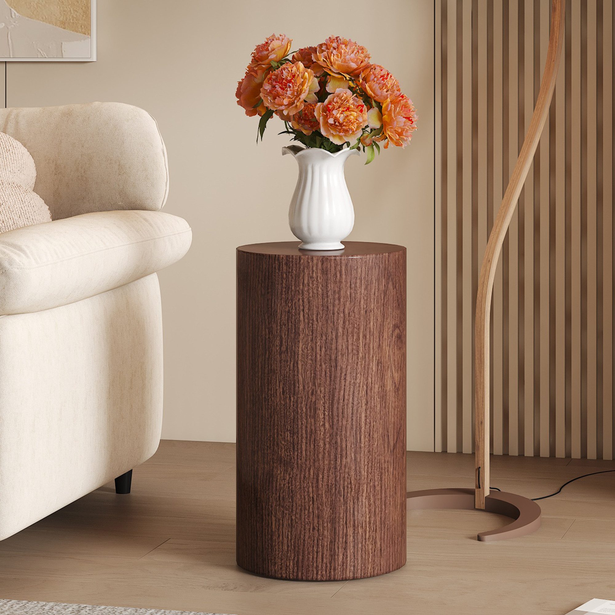 HAUSS SPOLE Couchtisch Rund Teetisch,Beistelltisch Sofatisch Wasserabweisend Nussbaum (Wohnzimmertisch im minimalistischen Design), Sofatisch 30x30x55 mit abgerundete Kanten