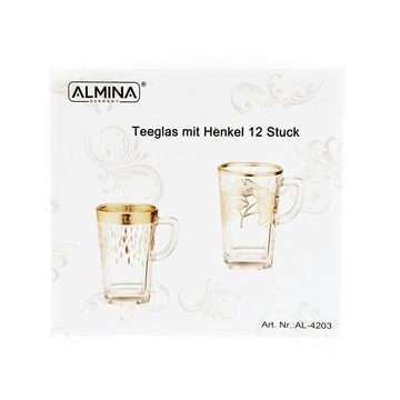 Almina Teeglas Teegläser-Set 12-teilig mit Henkel goldene und silberne Details 100 ml