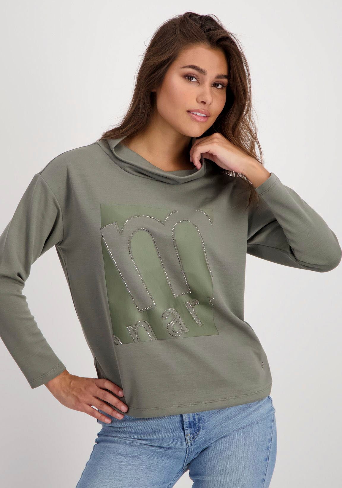 Monari Sweatshirt Sweatshirt Satindruck frozen tonigem Satindruck mit green