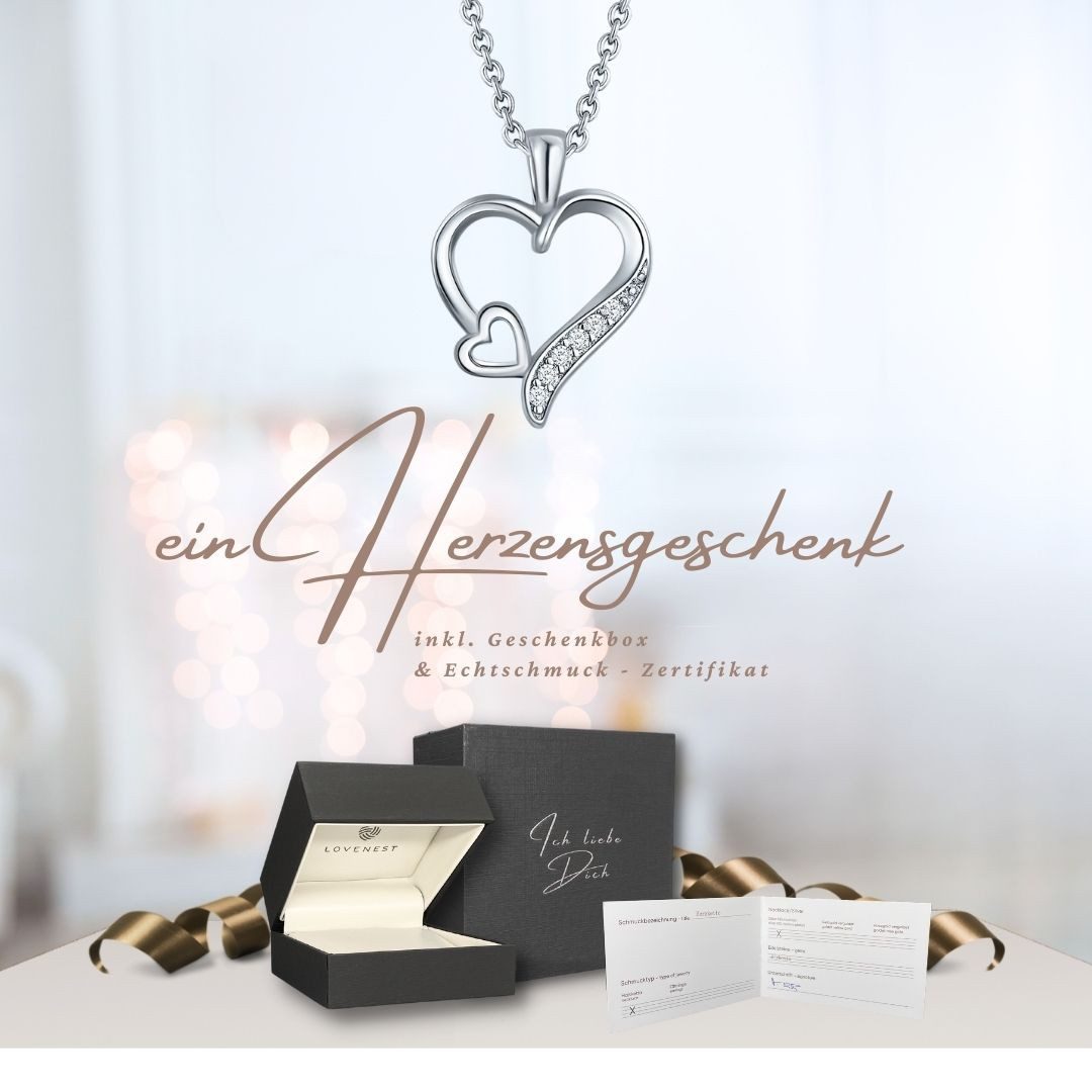 LOVENEST Herzkette Halskette Damen Silber 925 / Gold vergoldet mit Herz-Anhänger Zirkonia (Silberkette Anhänger Geschenke für Frauen Valentinstag Frau Freundin, Geschenkset Damenkette Weihnachten Set), Schmuck "Ich liebe Dich" zum Hochzeitstag, Geburtstag, Jahrestag
