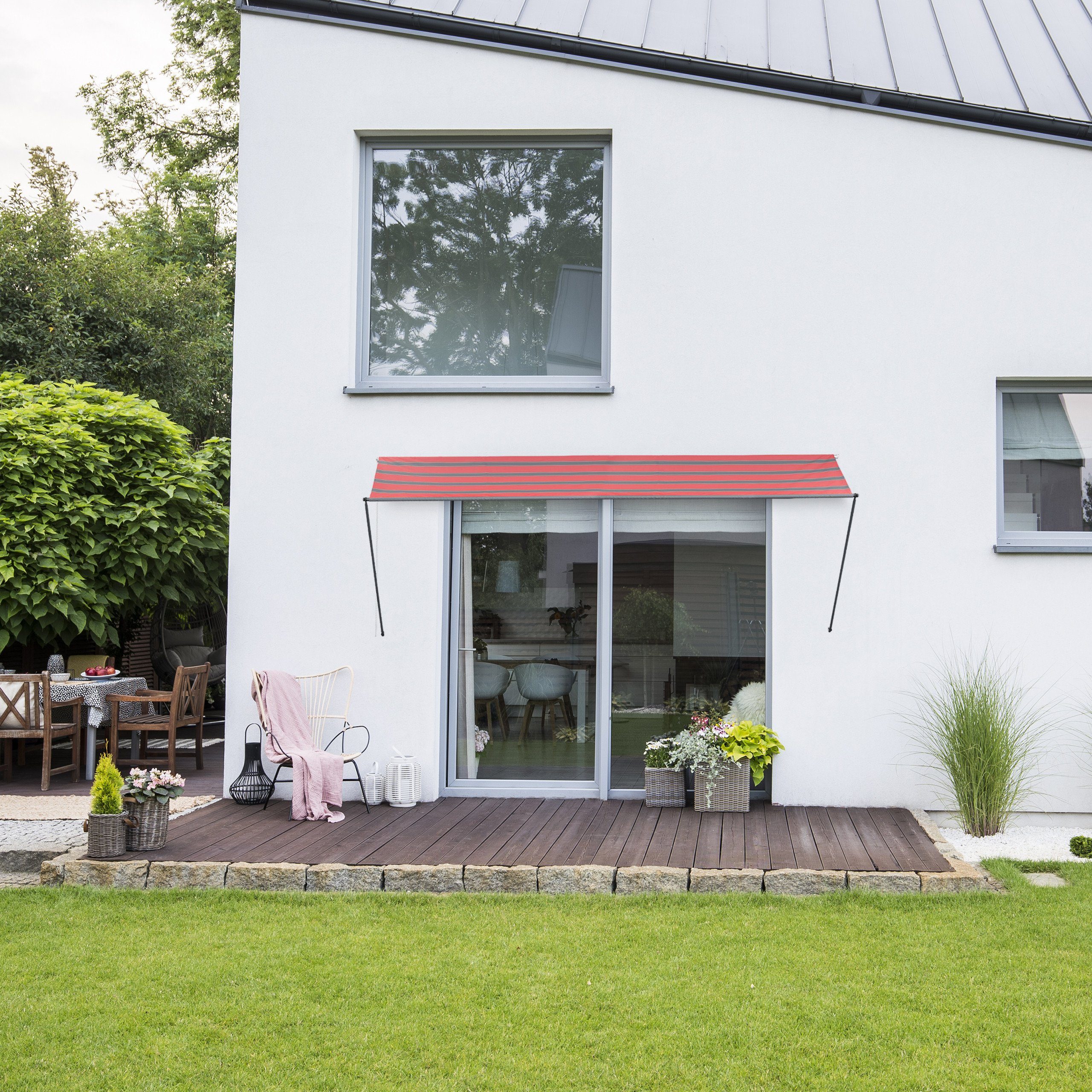 relaxdays Markise Fallarmmarkise in Grau-Rot 350 günstig online kaufen