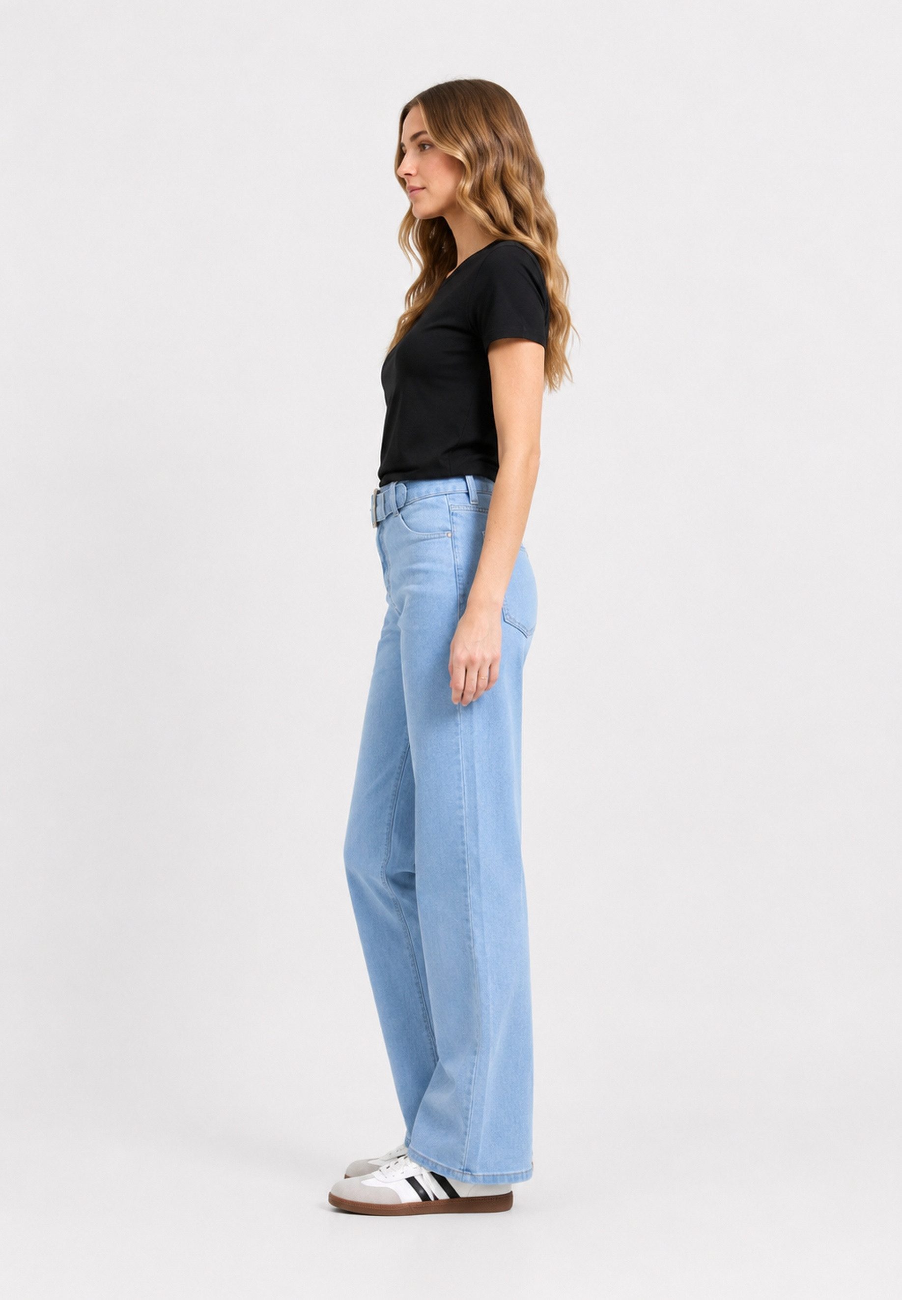 GIRL VIVI High-waist-Jeans Damen Straight Leg Jeans mit Gürtel und hohem Bund