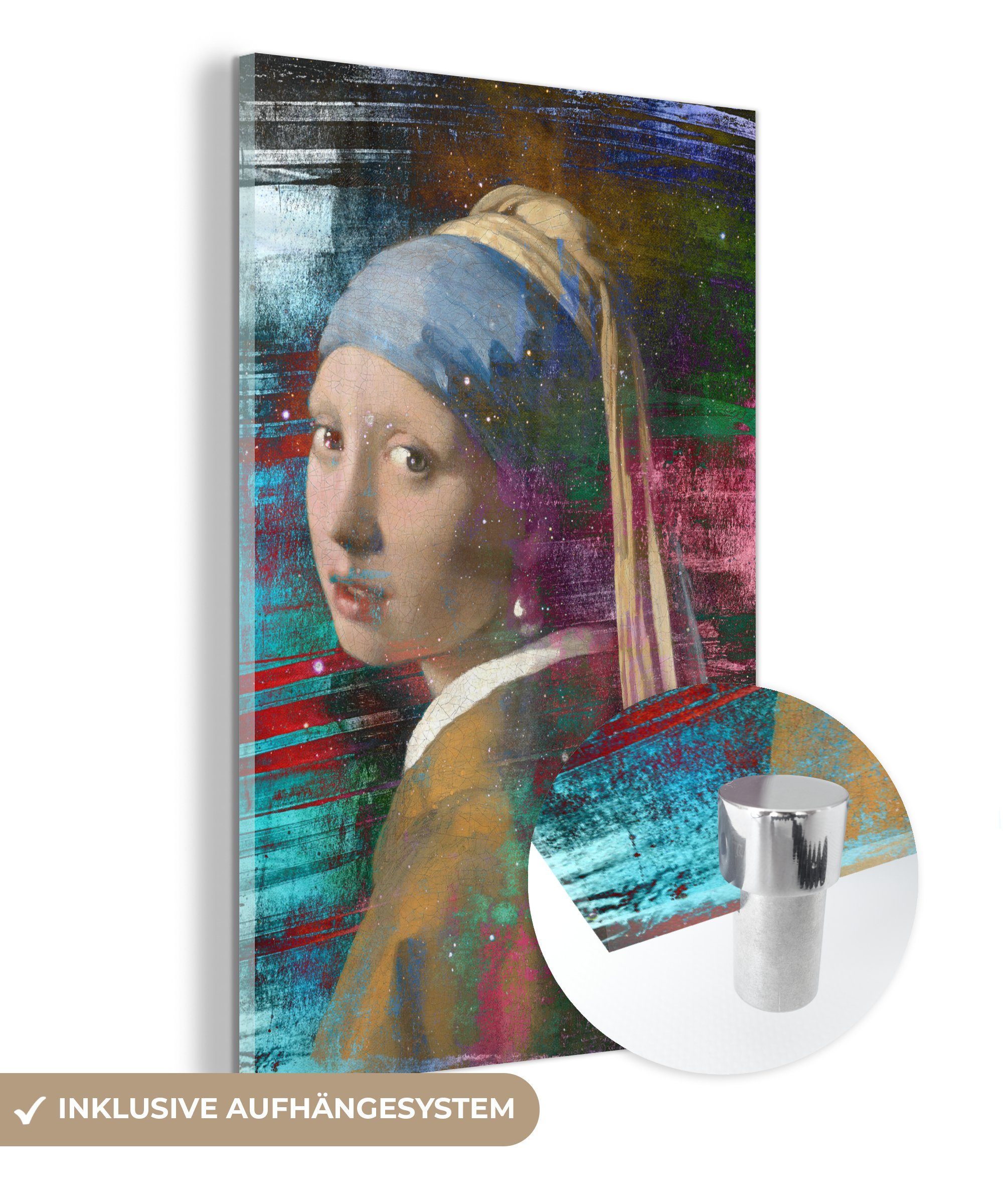 MuchoWow Acrylglasbild Das Mädchen mit dem Perlenohrring - Johannes Vermeer - Farben, (1 St), Glasbilder - Bilder auf Glas Wandbild - Foto auf Glas - Wanddekoration bunt