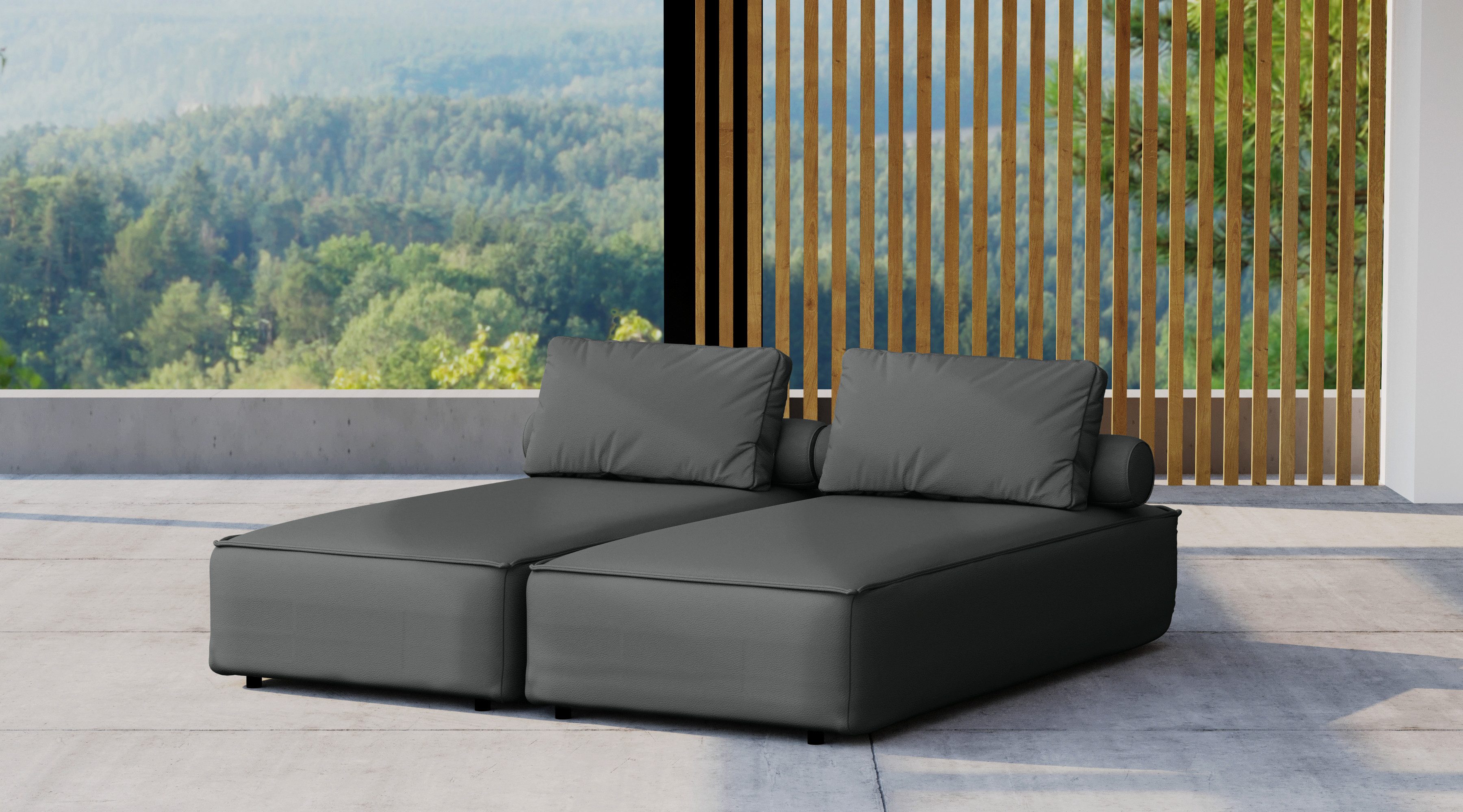 Kaiser Möbel Gartenlounge-Sessel Doppelter Liegestuhl für den Garten MALIBU, Terrasse, Hinterhof (2 Liegestühle 4 Kissen)