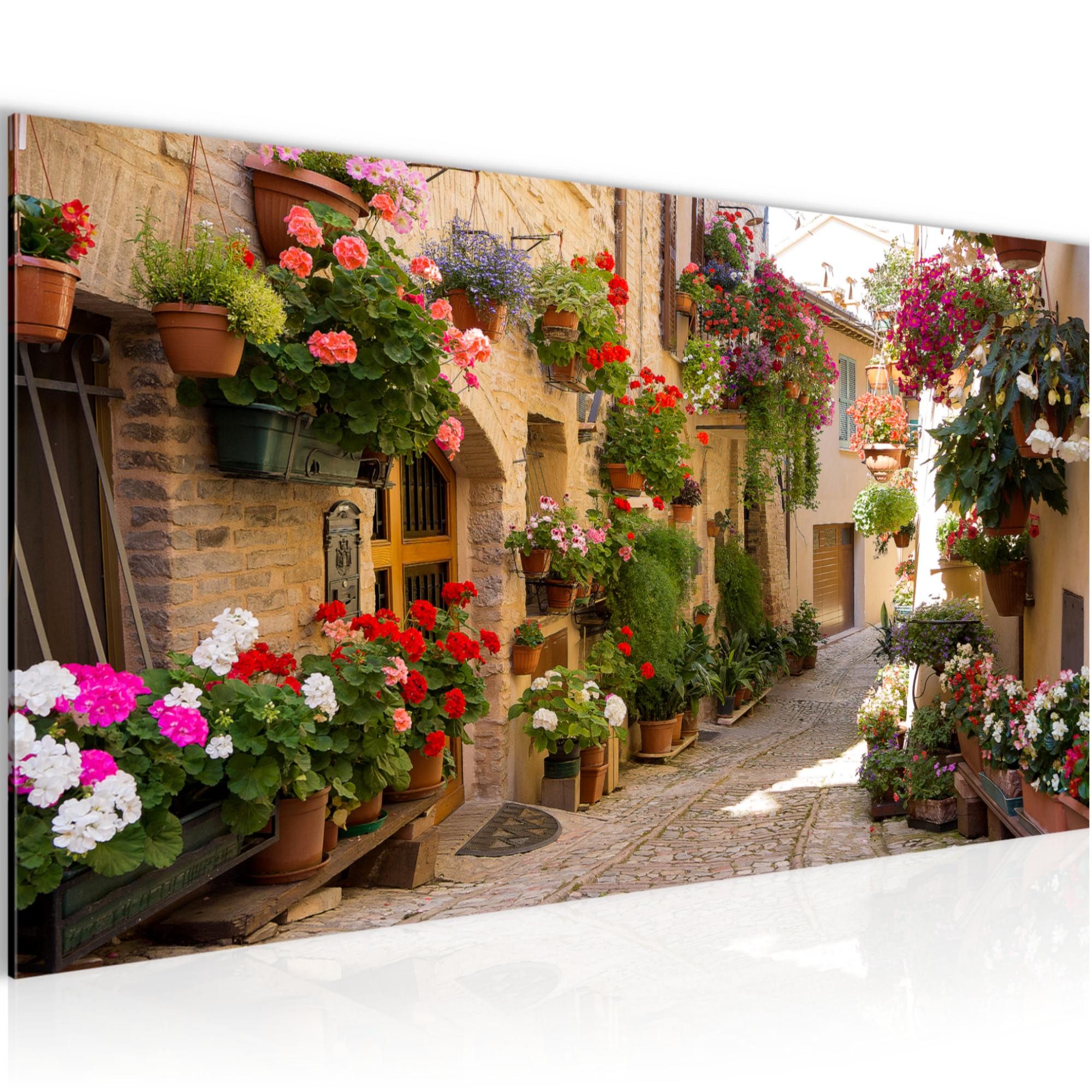 Runa Art Wandbild Mediterran Italien Modern auf Vlies Leinwand Provence Gasse Braun 0247, 100L x 40B cm