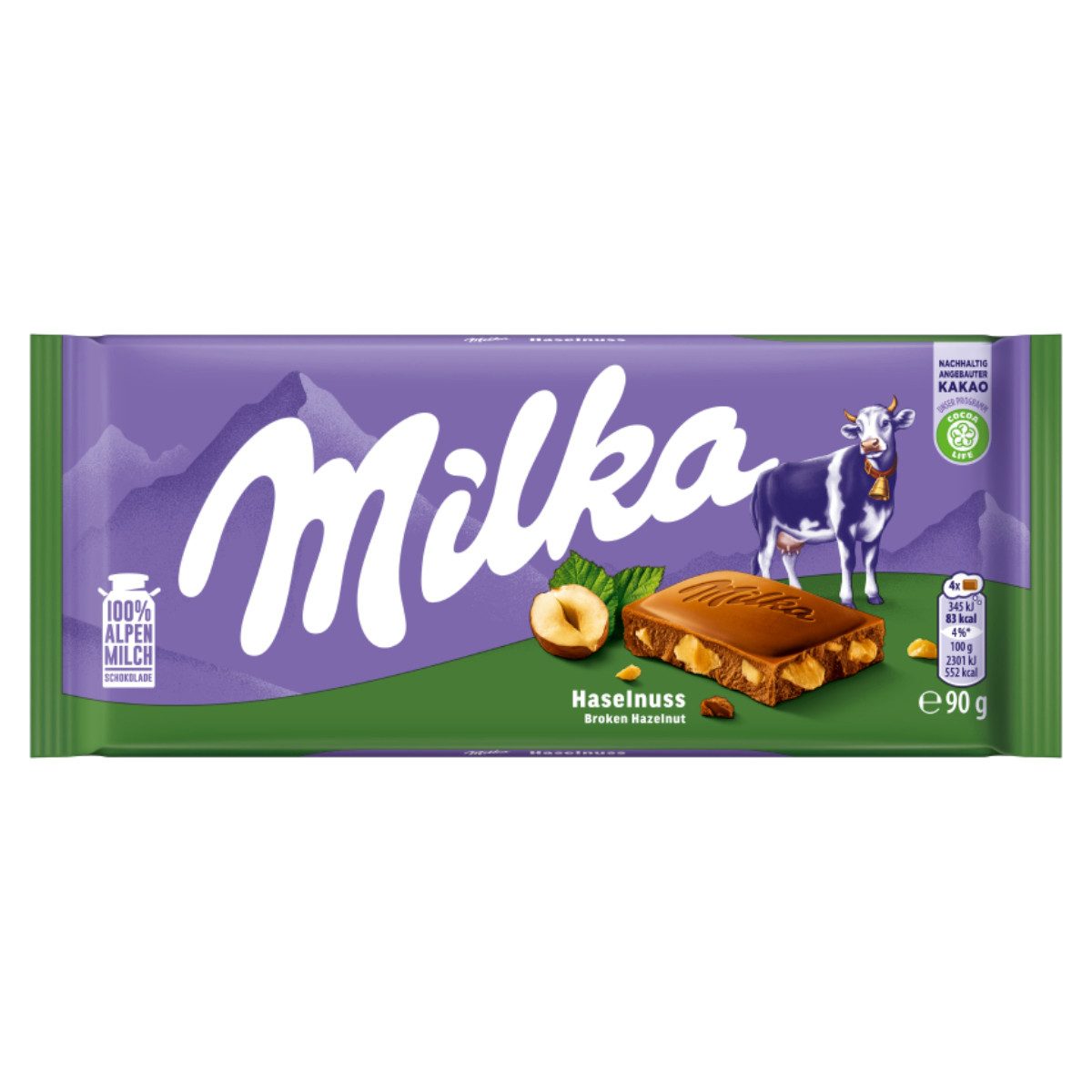 MILKA Schokolade, Milka Alpenmilch Schokolade mit knackigen Haselnussstückchen 90g