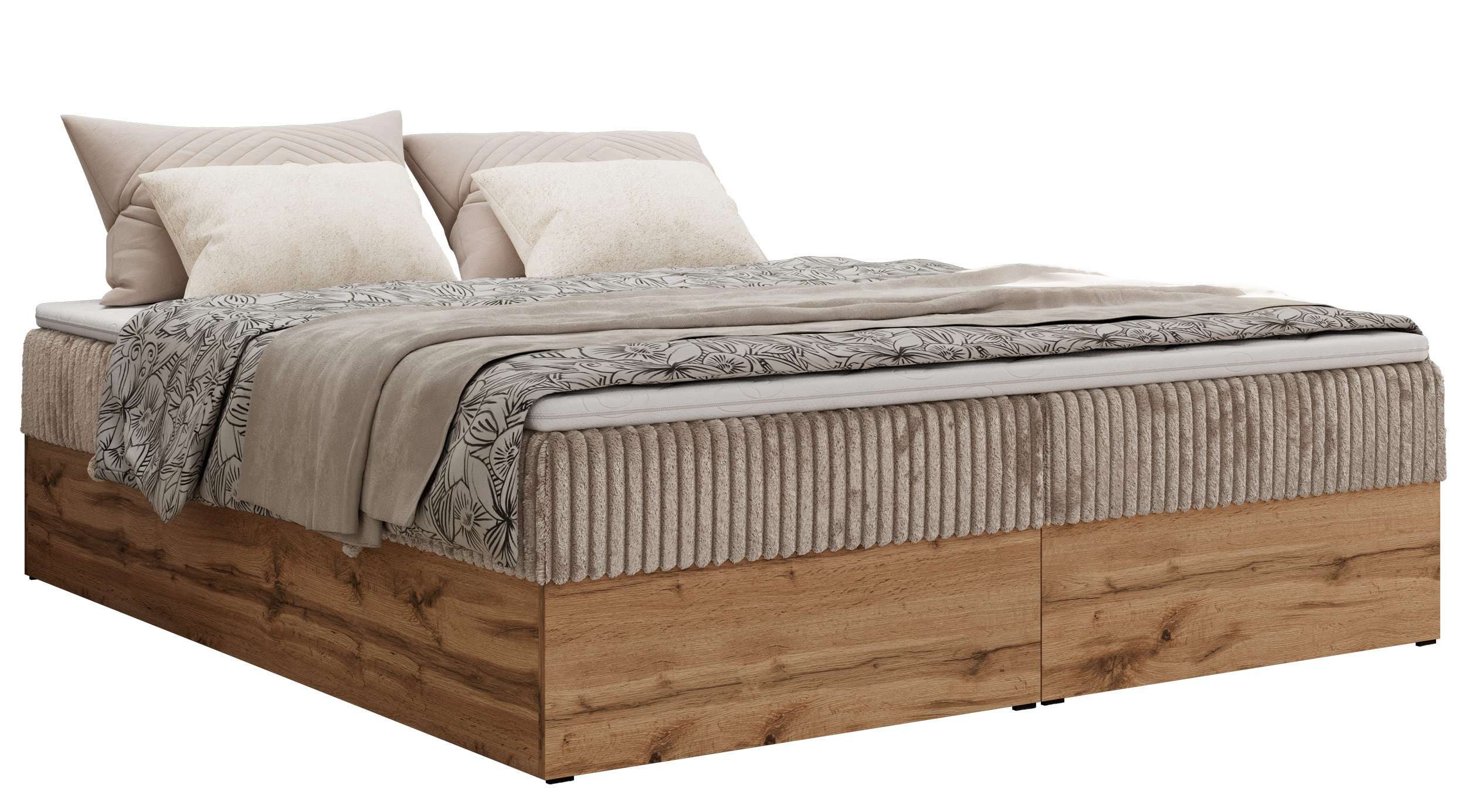 MKS MÖBEL Boxspringbett WOOD ZERO (Set, Bett, Polsterbett mit integrierten Matratzen, 2 Bettkästen, H3/H4), Topper T25 oder Visco optional, ohne Kopfteil