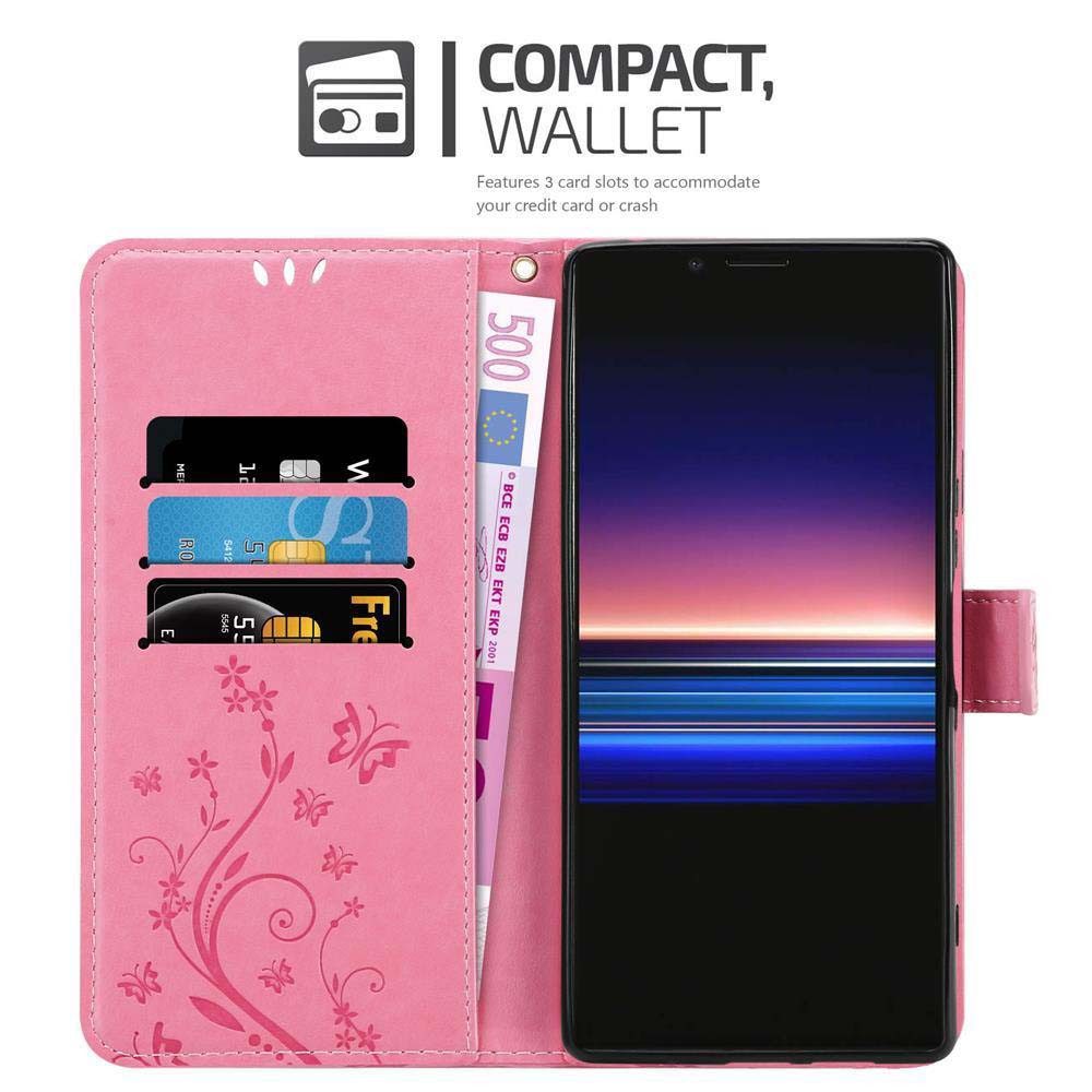 Cadorabo Handyhülle für Sony Xperia 1 / Xperia XZ4 Hülle Sony Xperia 1 / Xperia XZ4, Hülle Schutzhülle Blumen Flower mit Standfunktion Kartenfach Magnet