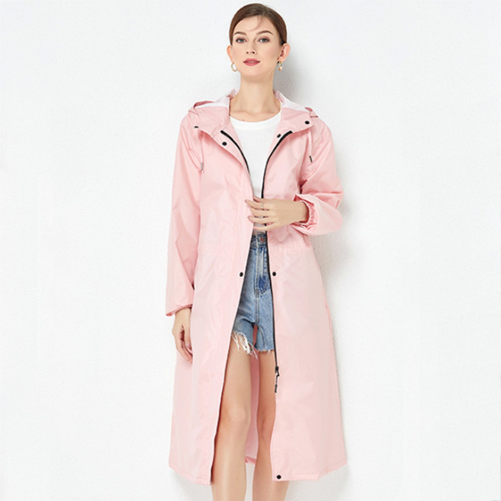 MOPUEA Regenjacke Lange Regenjacke Wasserdicht Winddicht Leicht Faltbar Outdoor Jacke (Regenjacke für Alltag, Reisen und wechselhaftes Wetter, Leicht faltbar, spart Platz im Rucksack oder Koffer) Wasserdicht, winddicht, leicht und pflegeleicht