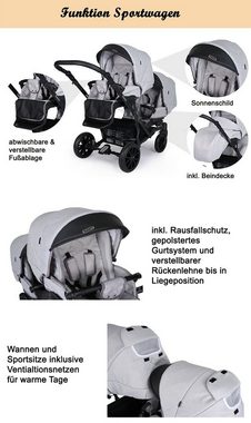 babies-on-wheels Zwillings-Kombikinderwagen Zwillingskinderwagen 3 in 1 Booster Light - 14 Teile - von Geburt bis 4 Jahre in 4 Farben