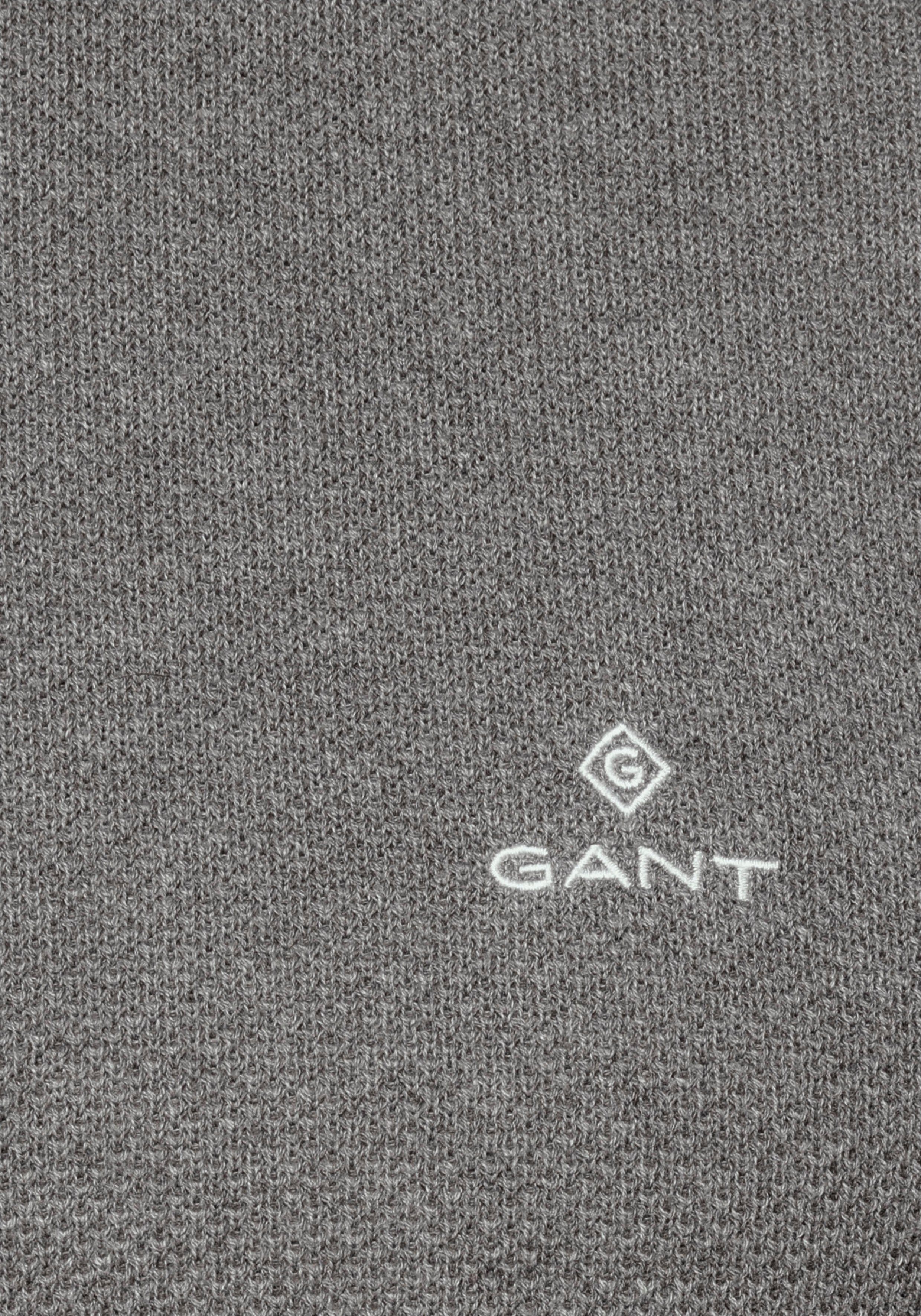 Gant Rundhalspullover COTTON PIQUE C-NECK Piqué-Strukturstrick dark aus grey