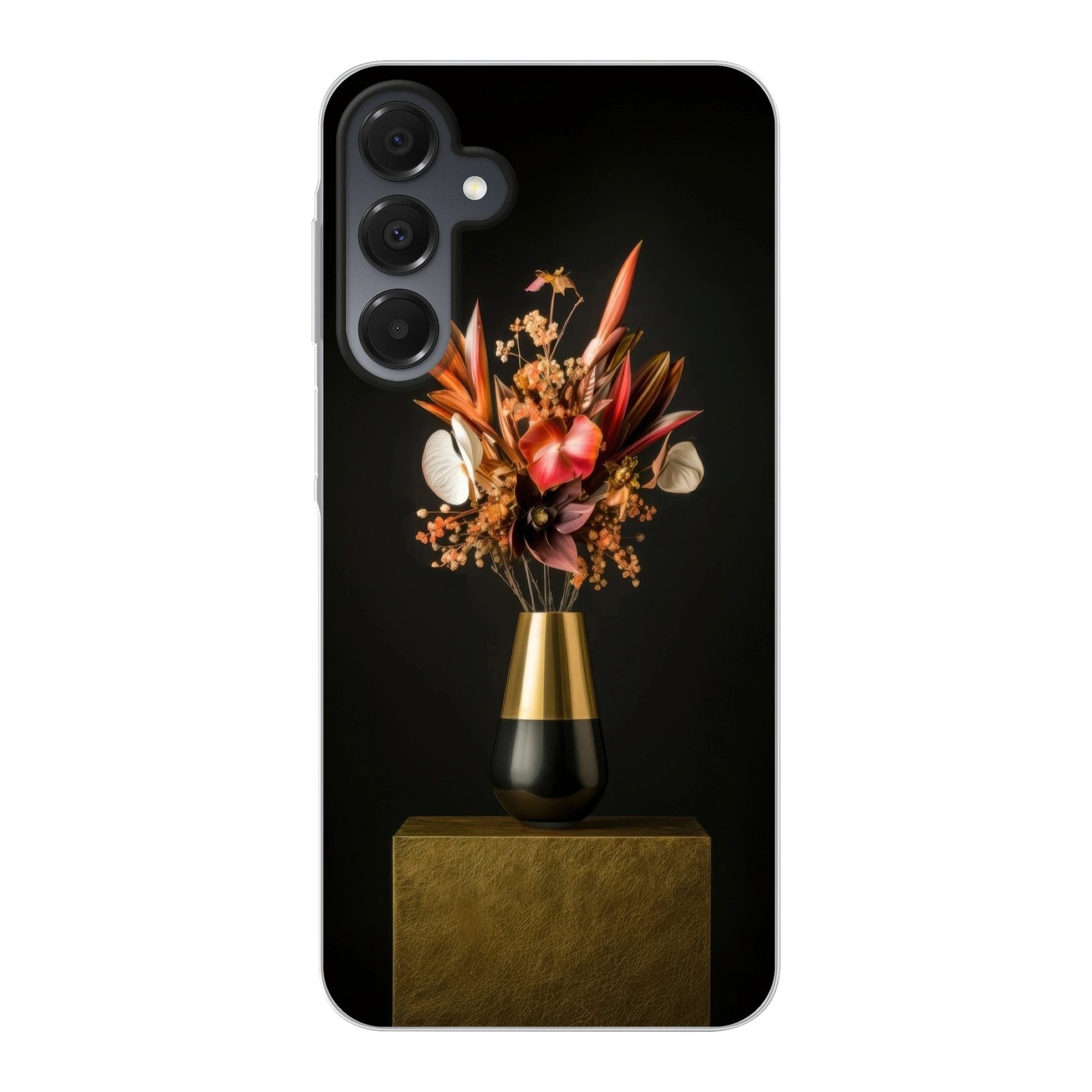 MuchoWow Handyhülle für Samsung Galaxy A16 5G Exotisch - Blumenstrauß - Vase - Gold, Phone Case, Silikon, Schutzhülle Dünn