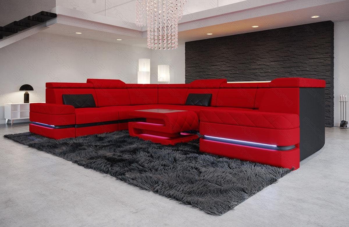 Dreams Sofa Couch mit LED, Form U Stauraum, Designersofa Wohnlandschaft Stoffsofa, Stoff Positano Polstersofa