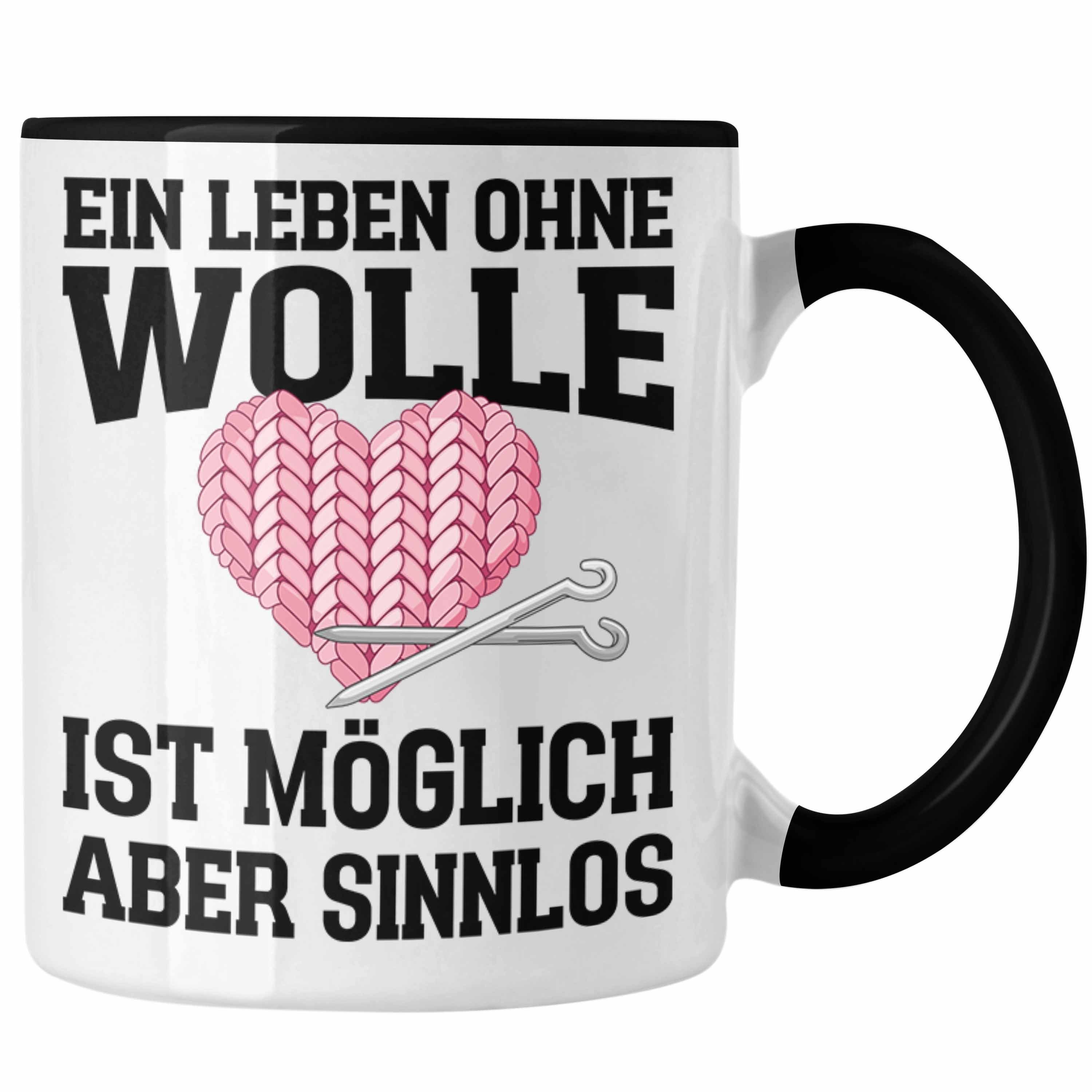 Trendation Tasse Trendation - Häkeln Zubehör Tasse Geschenk Stricken Geschenke Häkel Oma Mama Ein Leben Ohne Wolle Schwarz