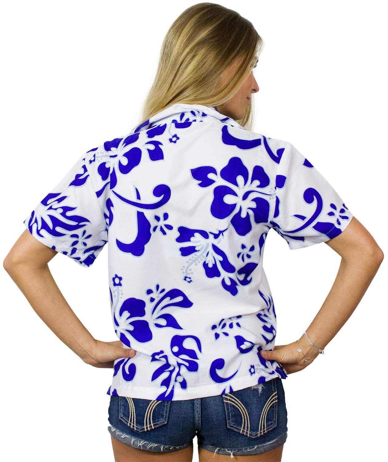 King Kameha Hawaiihemd Hibiscus Funky Hawaiibluse Damen Kurzarm Front-Tasche Stylish