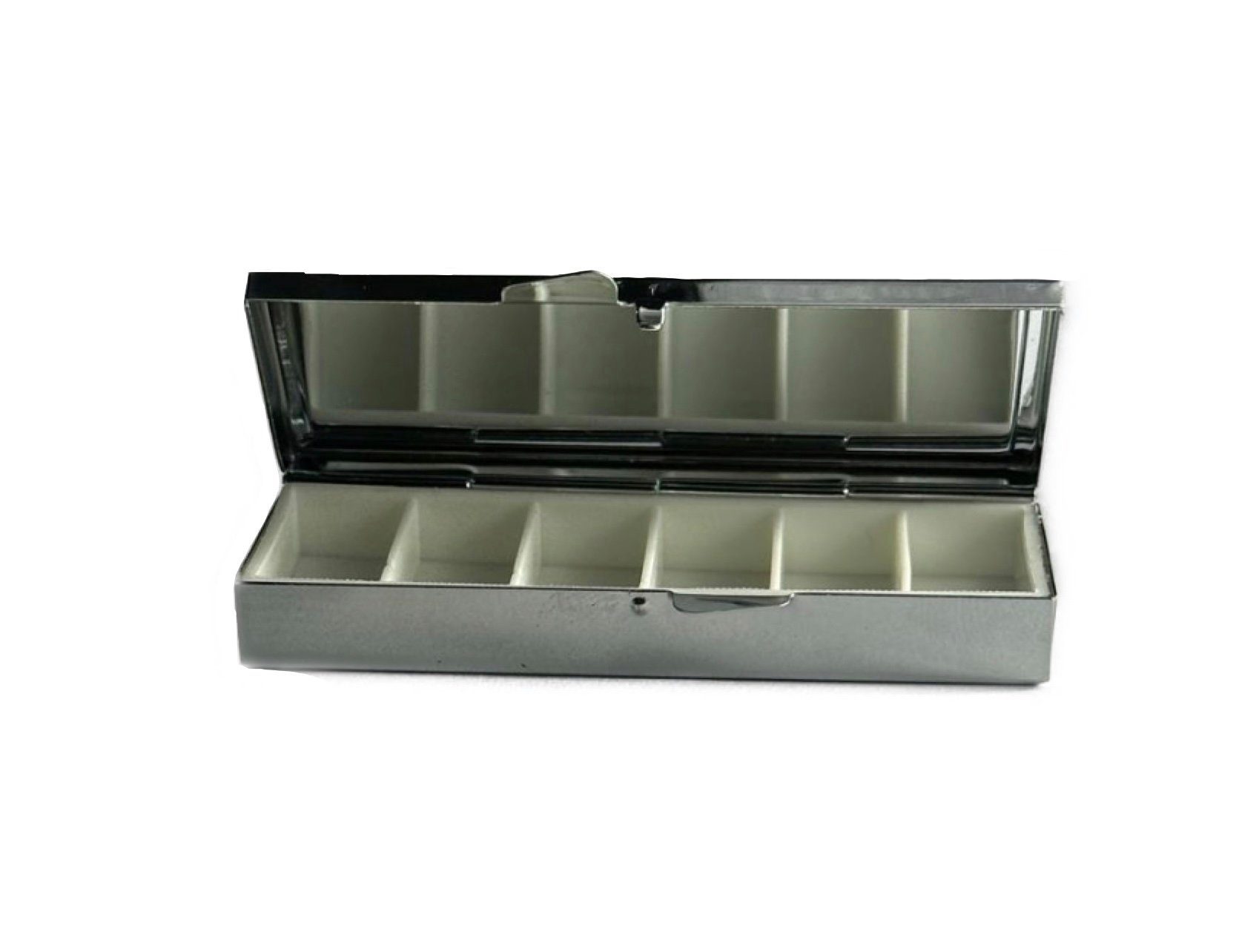 Paletti Pillendose Edelstahl Pillendose mit 6 Fächern - 8,6 x 3,2 x 1,5 cm Tablettendose