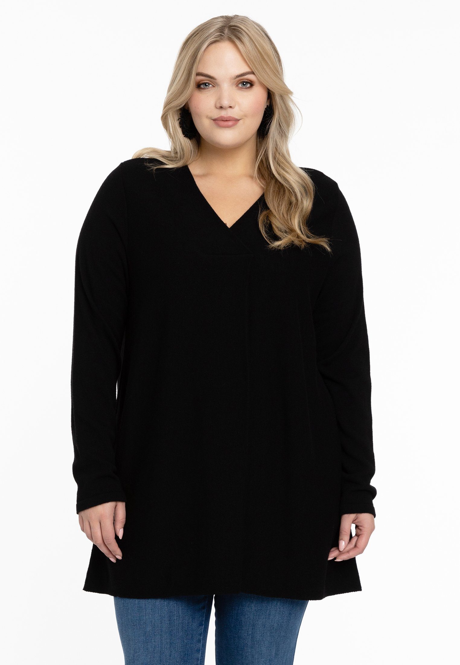 black Größen Yoek Longpullover Große