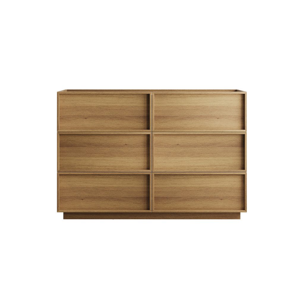 Sweiko Kommode mit sechs Schubladen, Kleiderschrank, Schminktisch (geeignet für Wohnzimmer, Schlafzimmer, Flur), Aufbewahrungsmöbel aus Holz, 115 x 48 x 80 cm, Eichenfarbe
