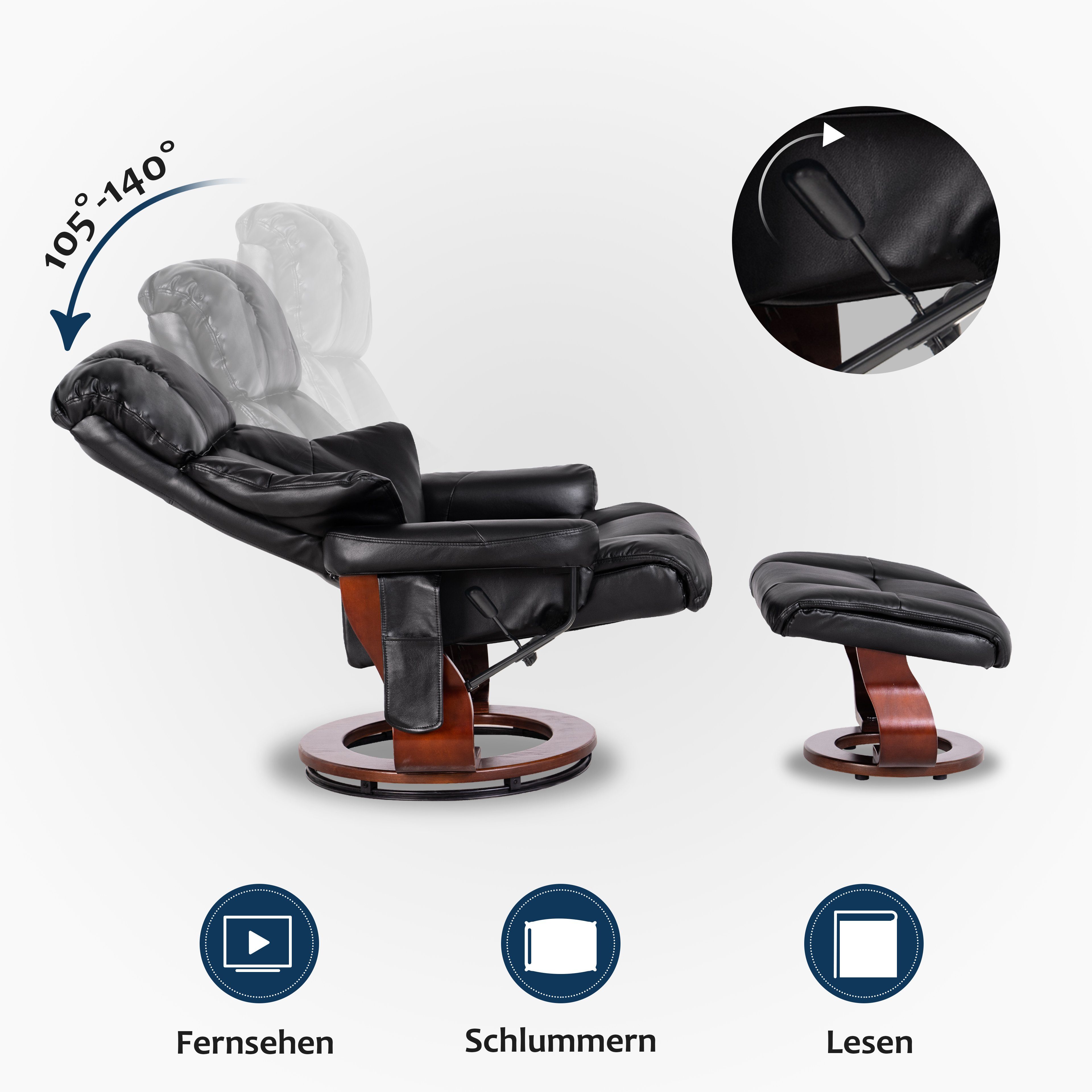 MCombo Relaxsessel MCombo Massagesessel mit Hocker 9068, 360°drehbarer Relaxsessel mit Liegefunktion
