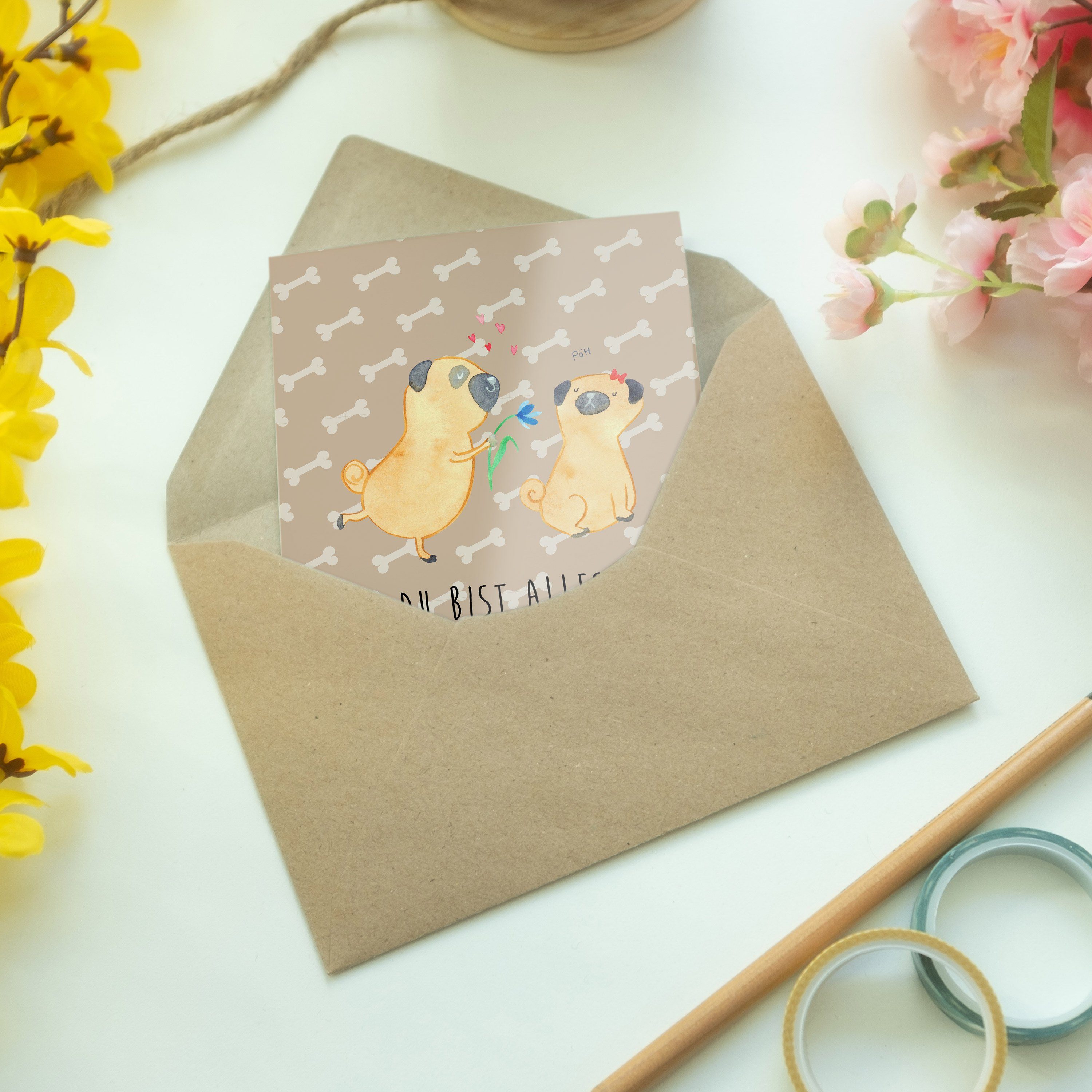 Mrs. - Hochzeitskarte, Mr. Geschenk, Panda - & Glückwunschkar Mops Grußkarte verliebt Hundeglück