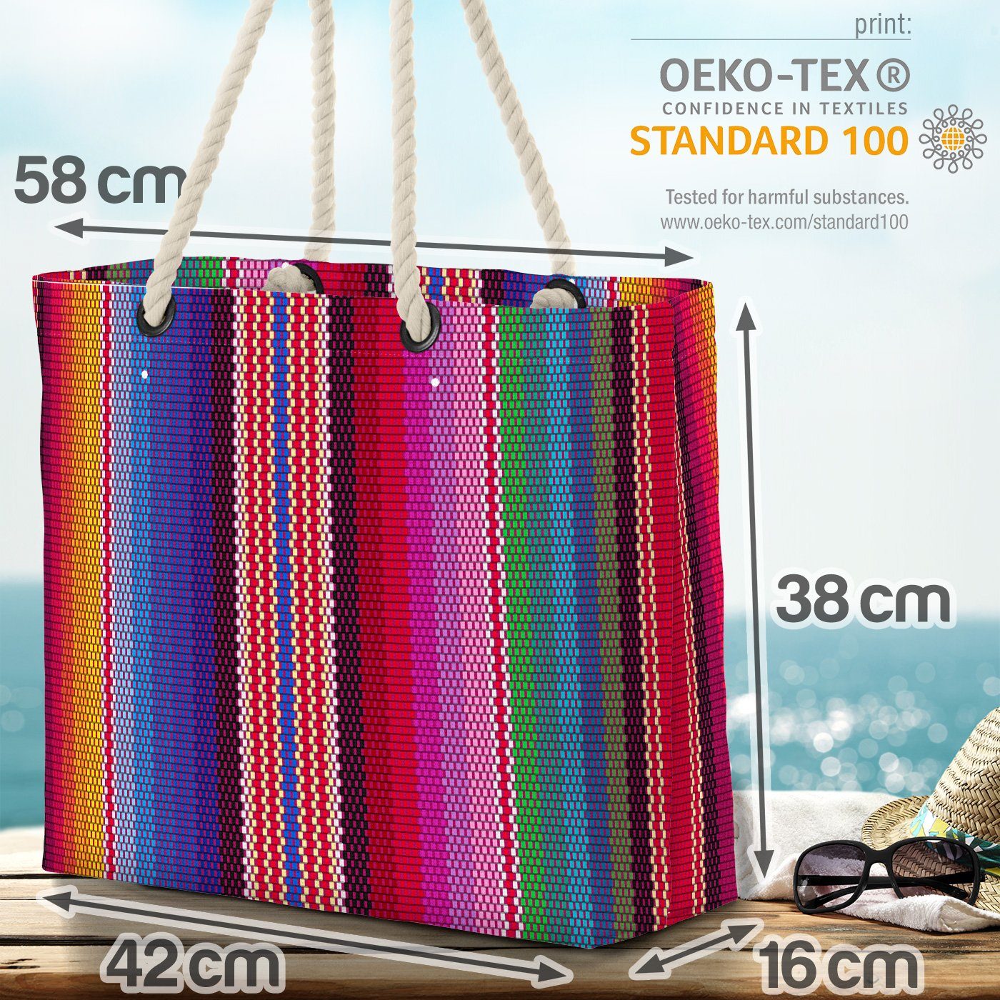 (1-tlg), VOID Bag Maya Farben Muster Mexiko Beach Handwerk bunte ethnisch Ethno Farbstreifen Strandtasche