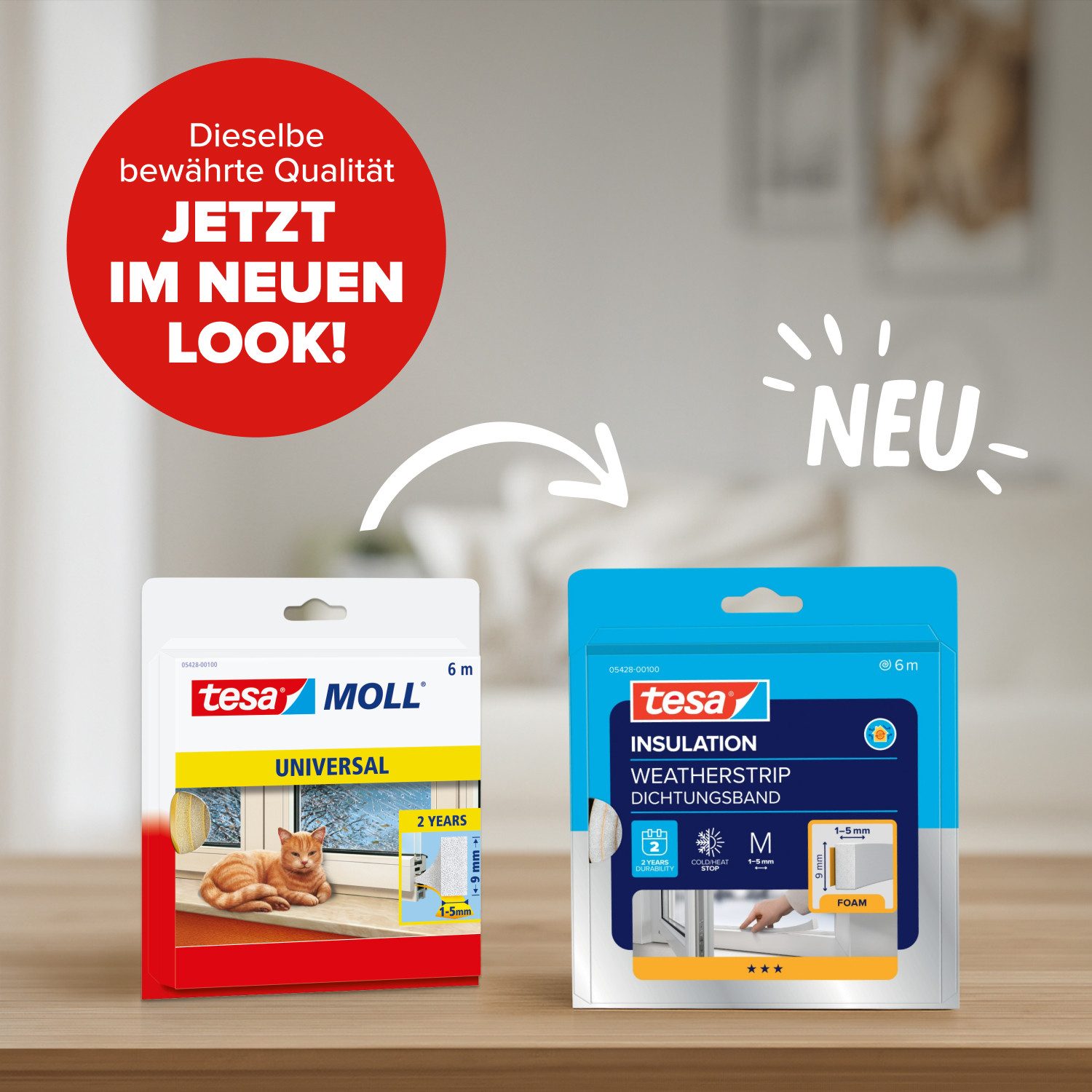 tesa Dichtungsband INSULATION Dichtungsband M - Schaumstoffdichtung, (Packung, 1-St., Dichtungsband M Weiß - 6 m x 9 mm x 5,5 mm), zum Isolieren von Spalten im Haushalt, selbstklebend