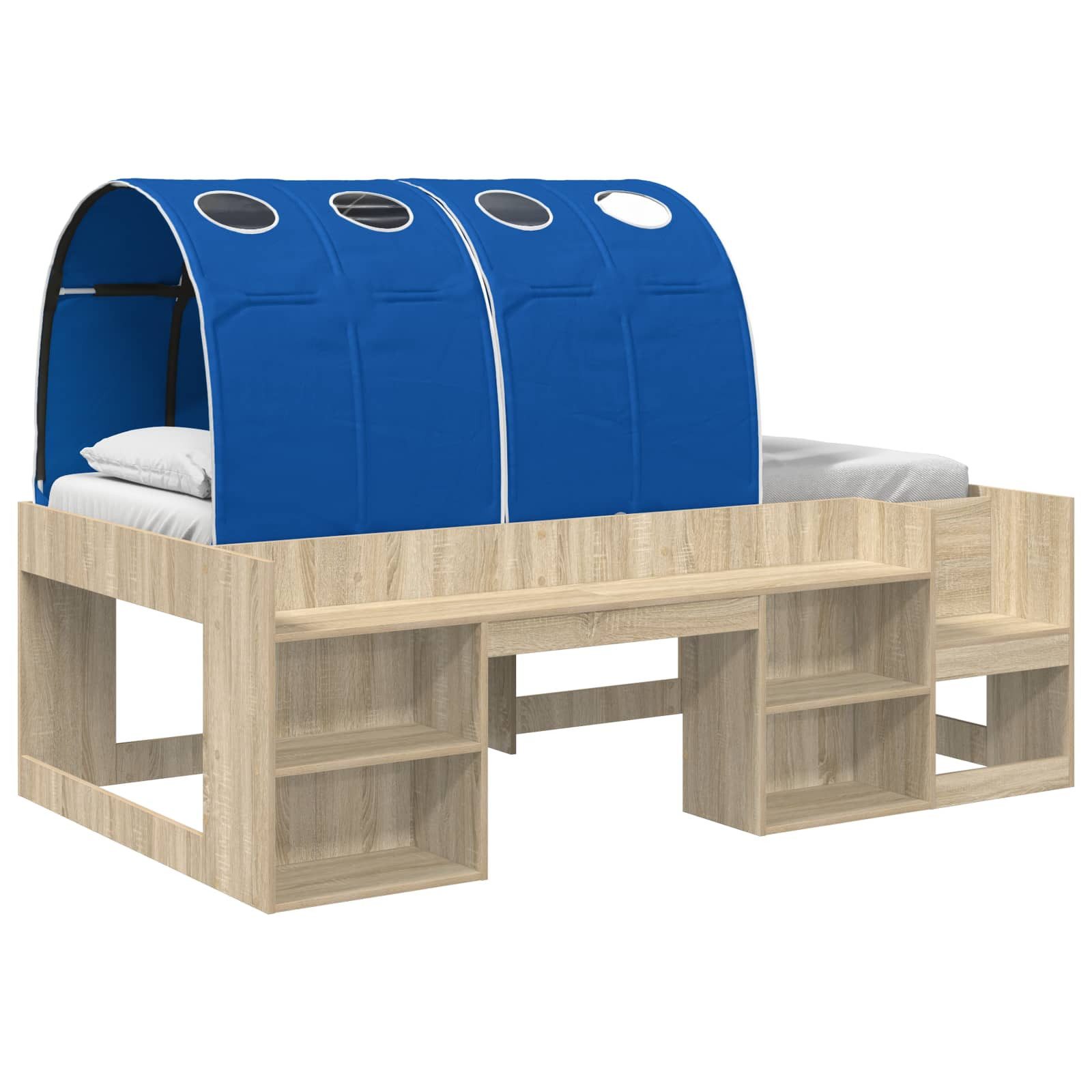 vidaXL Kinderbett 90 x 200 cm Hochbett für Kinder mit Stauraum Sonoma Eiche und Blau