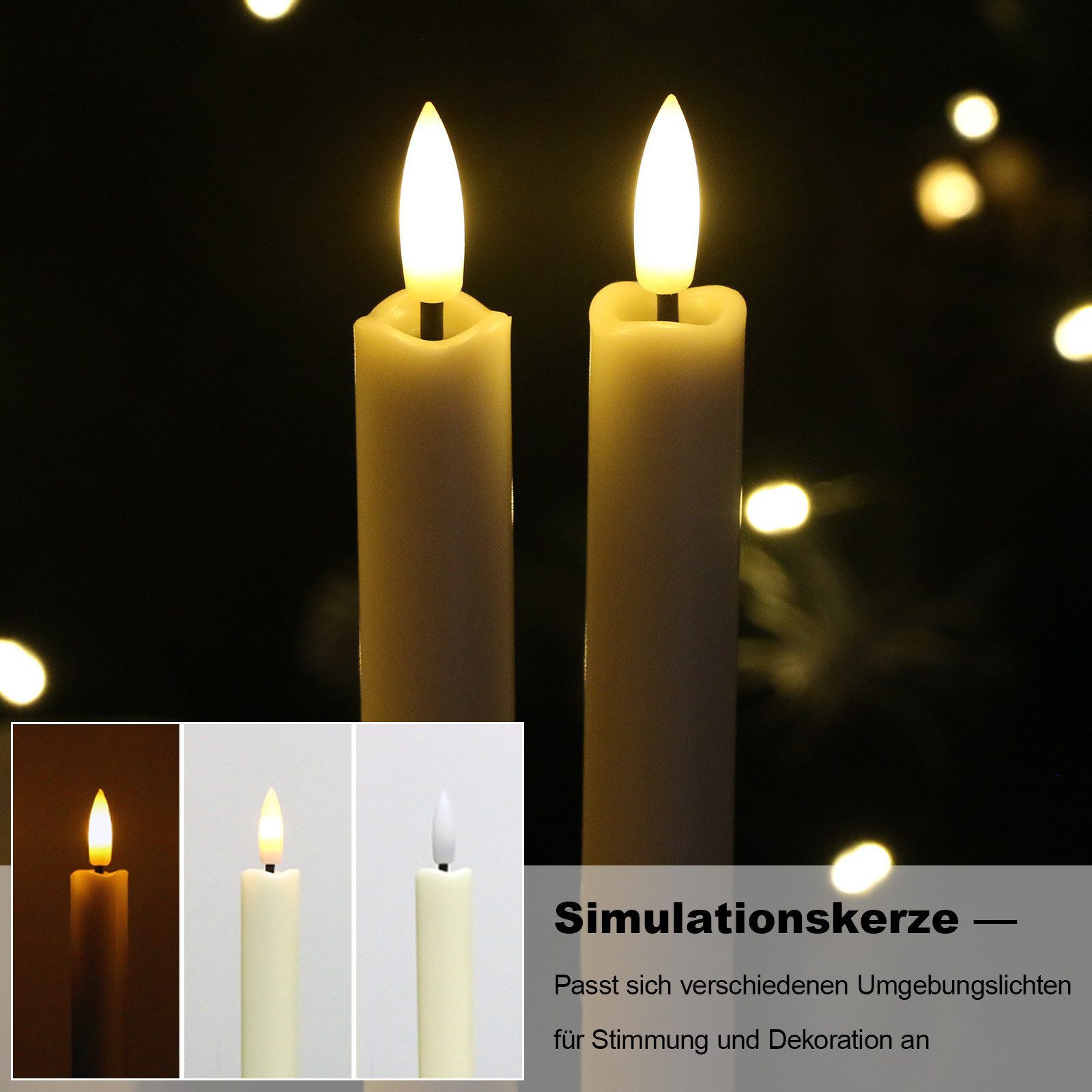 kisidus LED-Kerze LED Weihnachten Kerzen mit Fernbedienung 12pcs (Flammenlose Tafelkerzen mit Timerfunktion, 6-tlg., Stabkerzen Weiß), für Hochzeiten, Partys, Festivals
